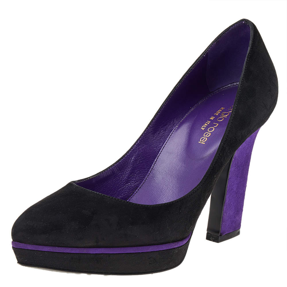 Sergio Rossi Black/Purple Suede Platform Pumps Size 36