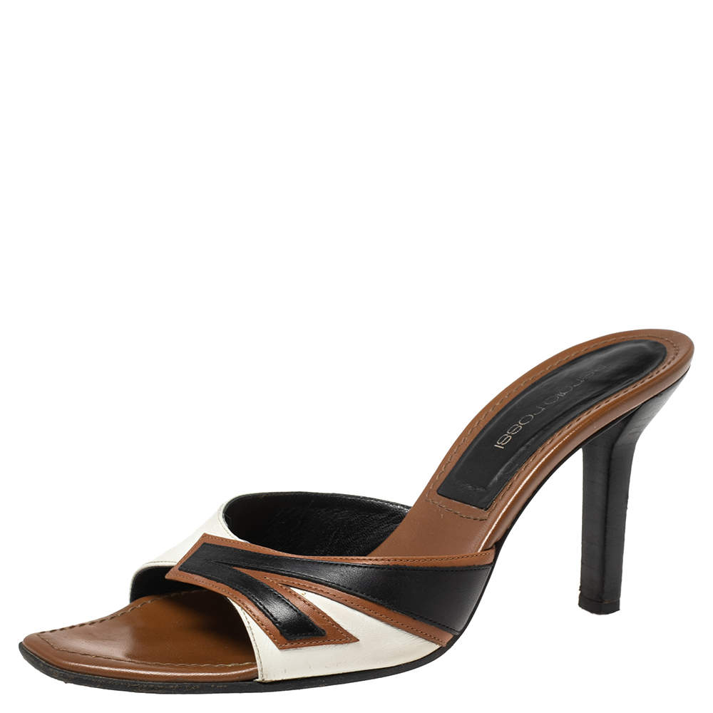 Sergio Rossi Multicolor Leather Slide Sandals 37