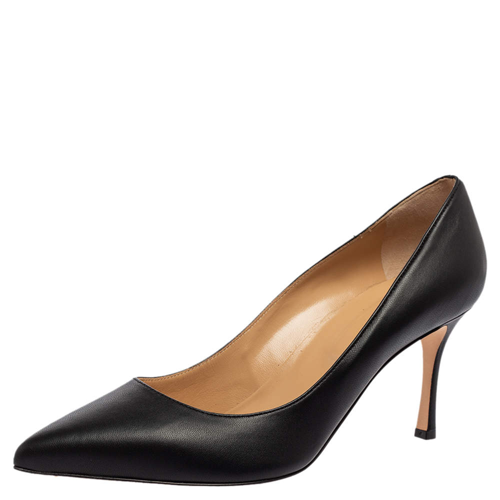 مملوكة مسبقًا Sergio Rossi Black Leather Pointed-Toe Pumps Size 40.5