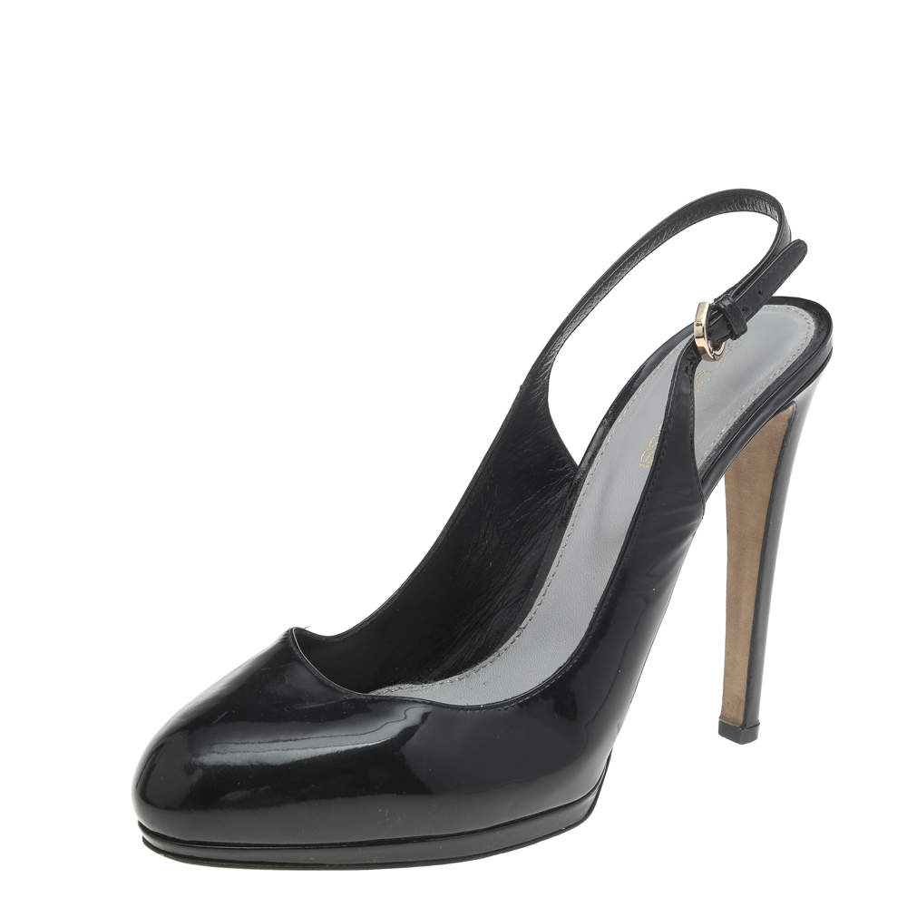 مملوكة مسبقًا Sergio Rossi Black Patent Leather Platform Slingback Sandals Size 39