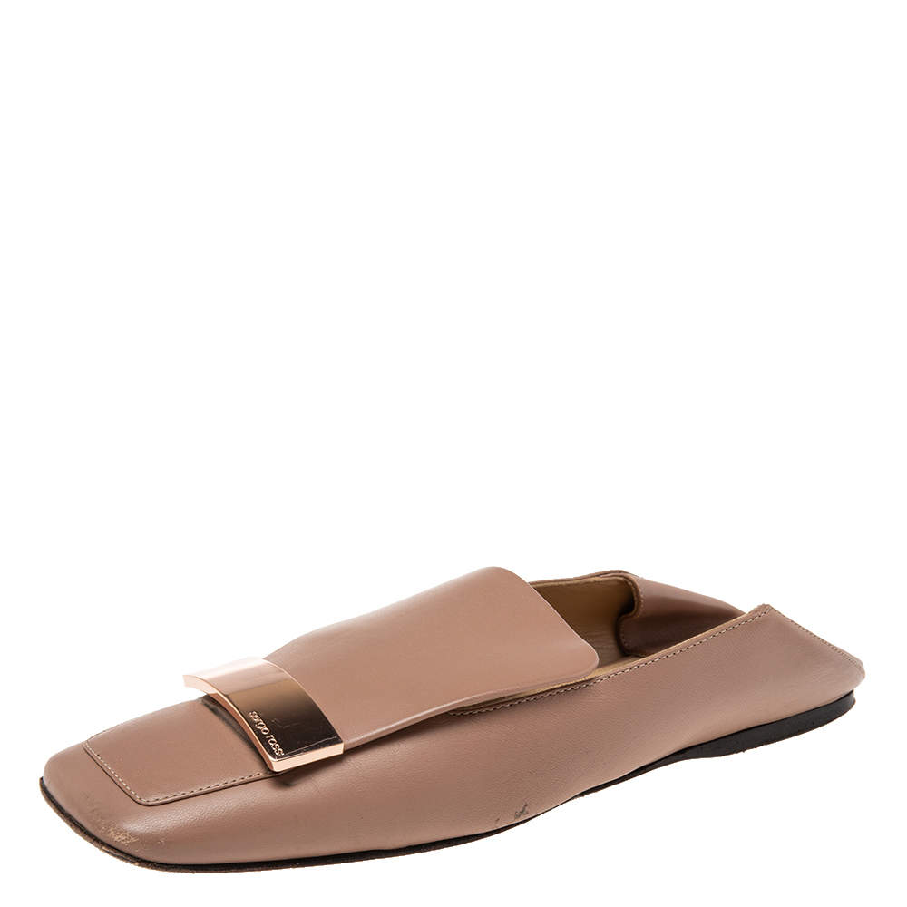 Pre Owned Sergio Rossi Dusty Pink Leather Square Toe Collapsible Heel Smoking Slippers Size 36