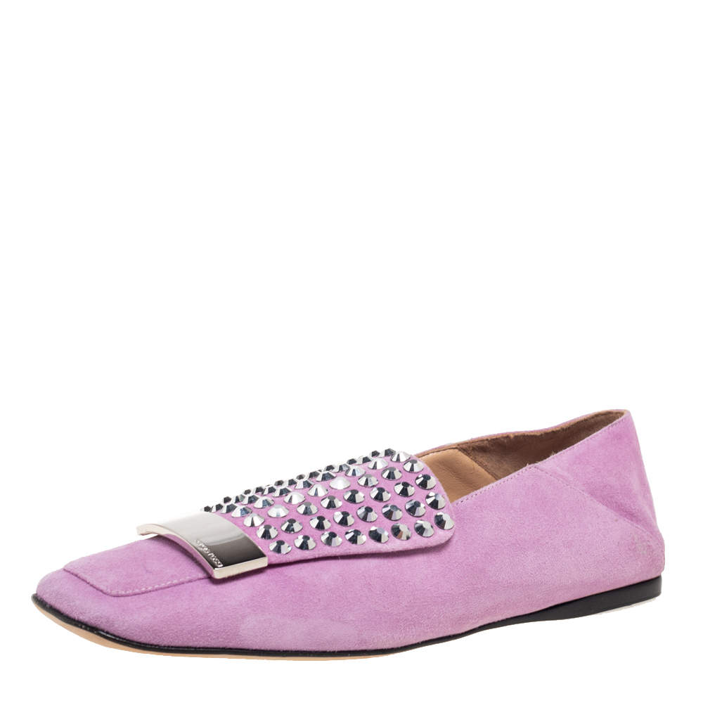 Sergio Rossi Lilac Studded Suede Collapsible Heel Loafers Size 36