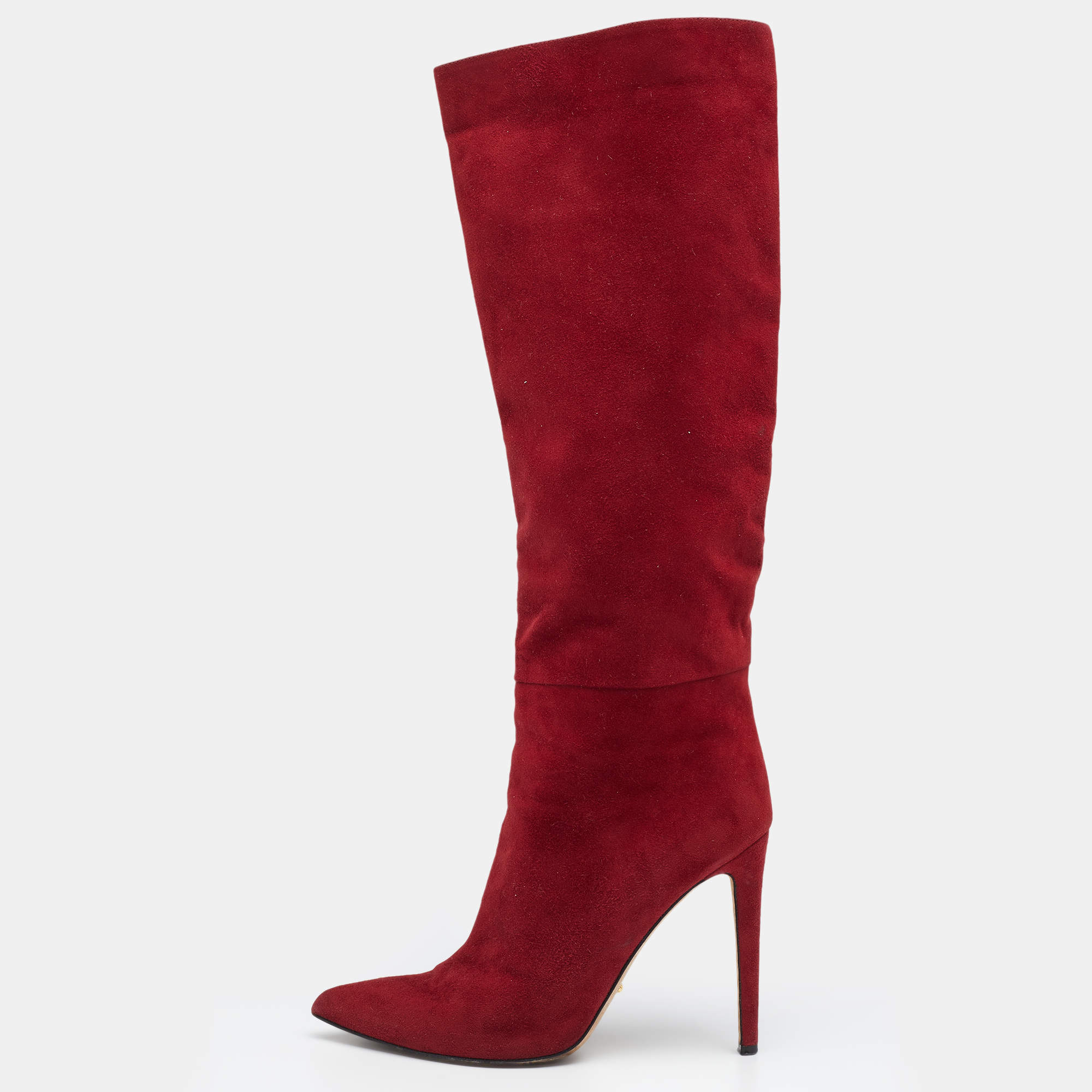 Pre Owned Sergio Rossi Red Suede Knee Length Boots Size 39