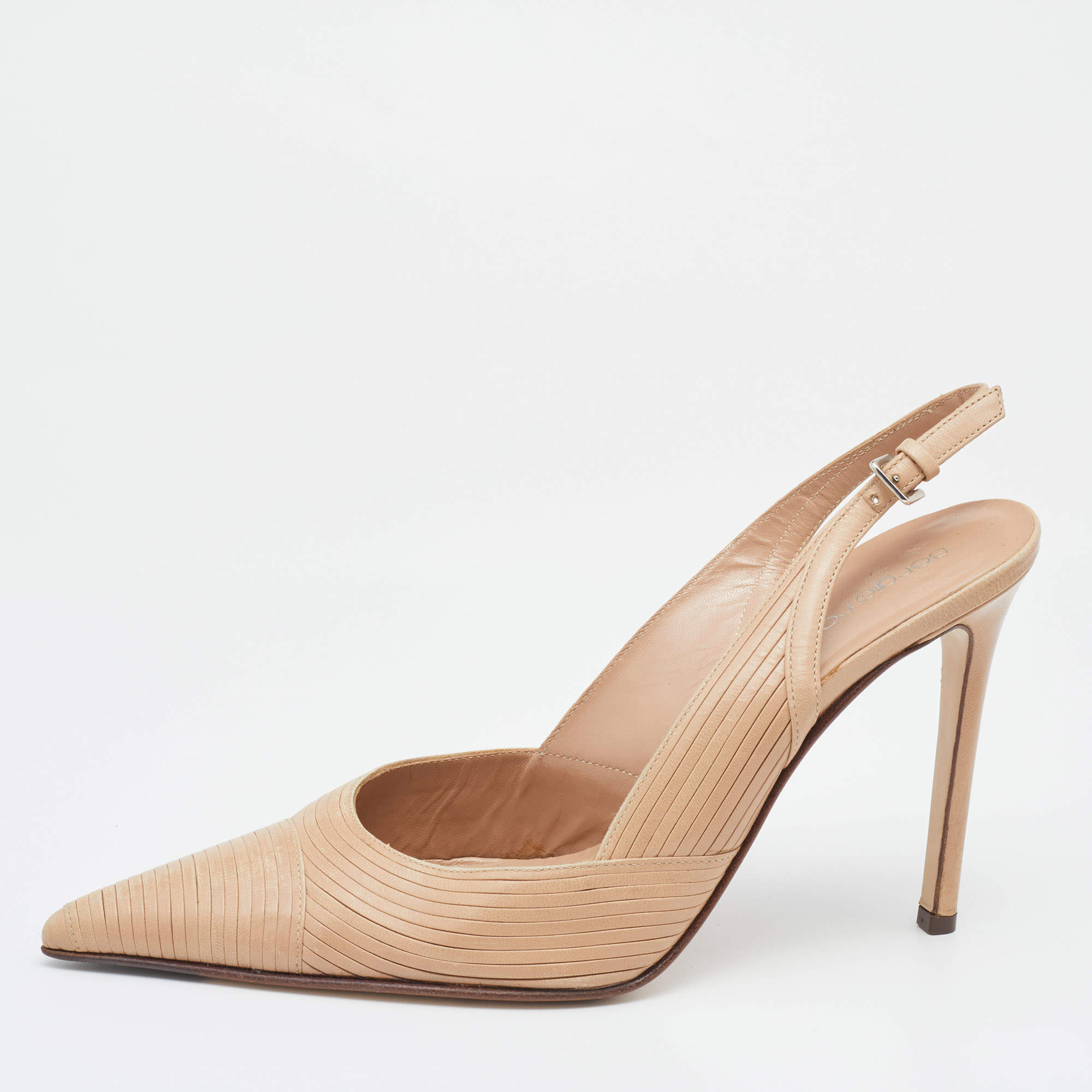 مملوكة مسبقًا Sergio Rossi Beige Leather Pointed Toe Slingback Sandals Size 38