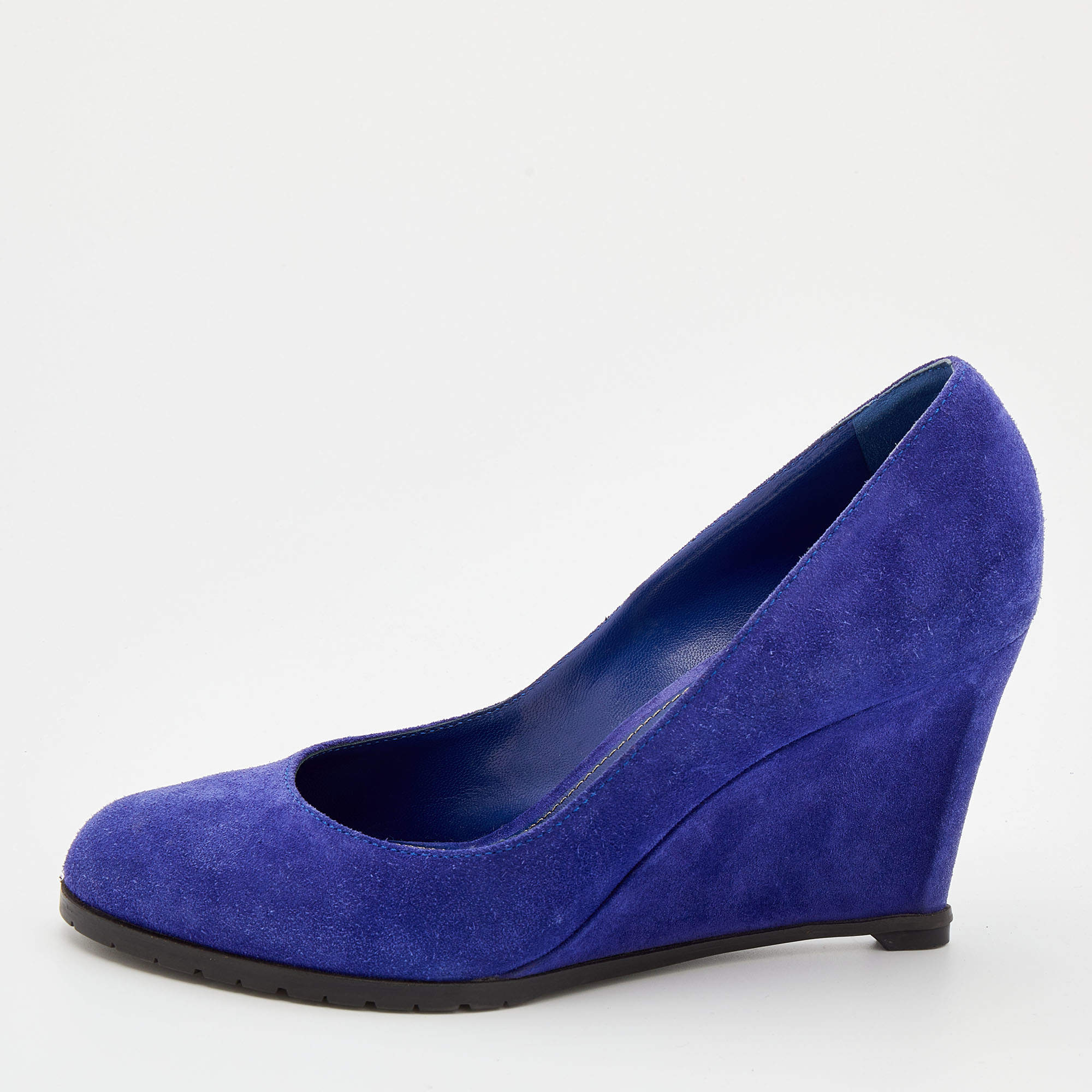 مملوكة مسبقًا Sergio Rossi Blue Suede Wedge Pumps Size 39.5