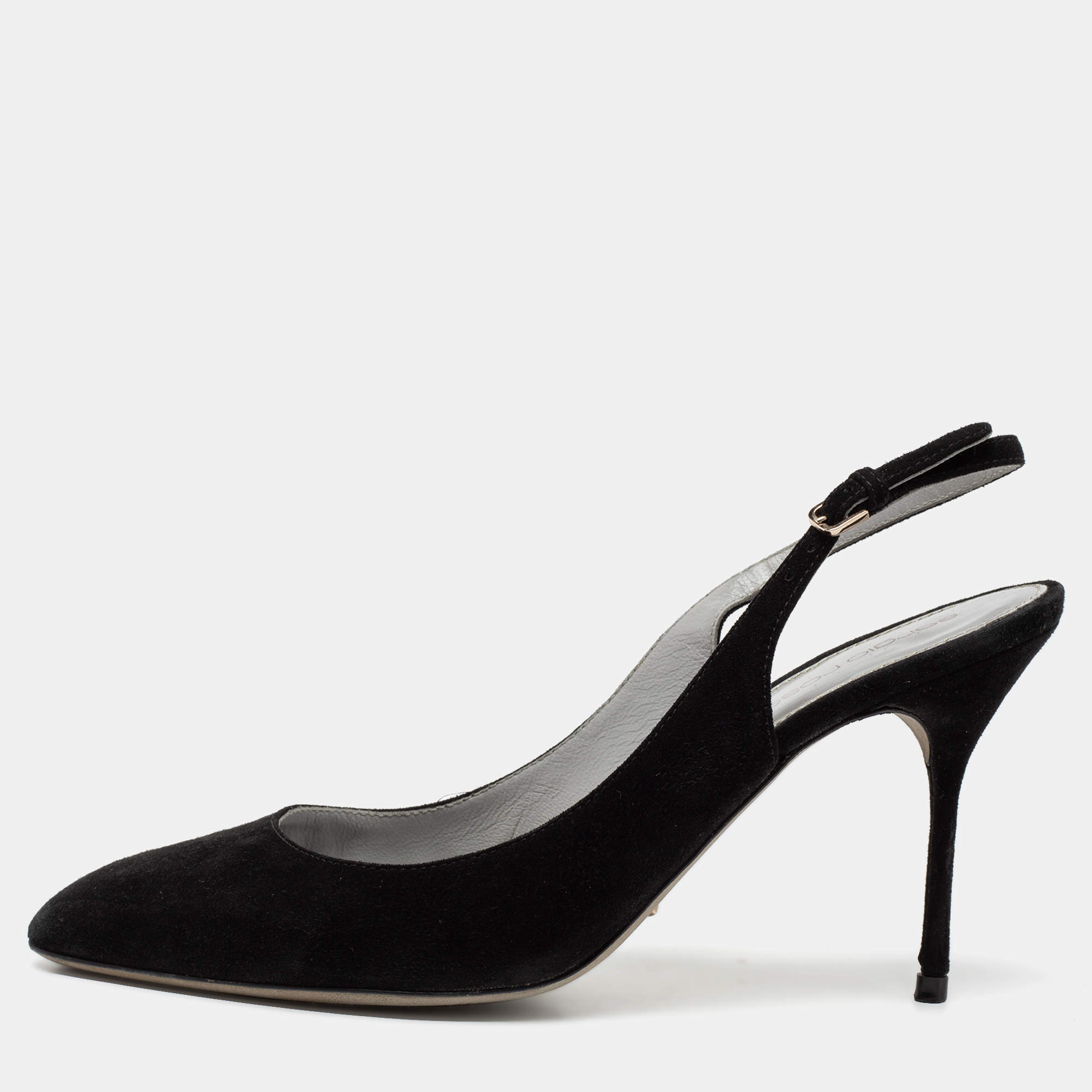 مملوكة مسبقًا صندل سيرجيو روسي سويدي أسود بحزام كاحل مقاس 38