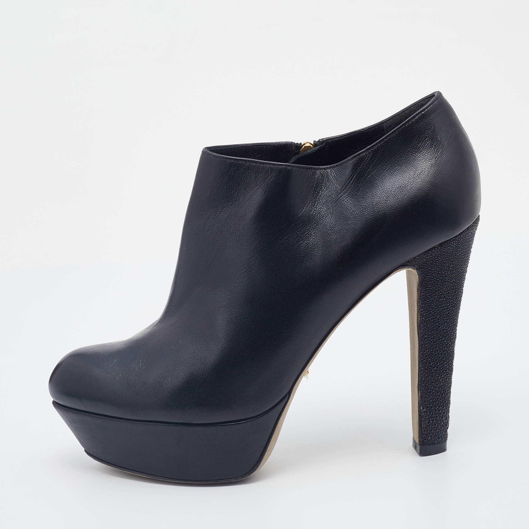 Pre Owned Sergio Rossi Black Leather Platform Booties Size 38
