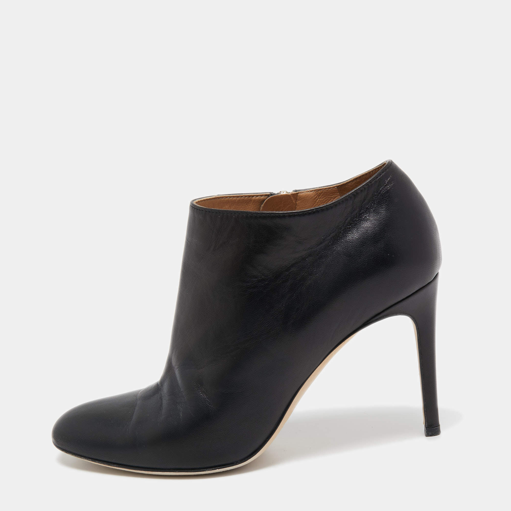 Pre Owned Sergio Rossi Black Leather Booties Size 37