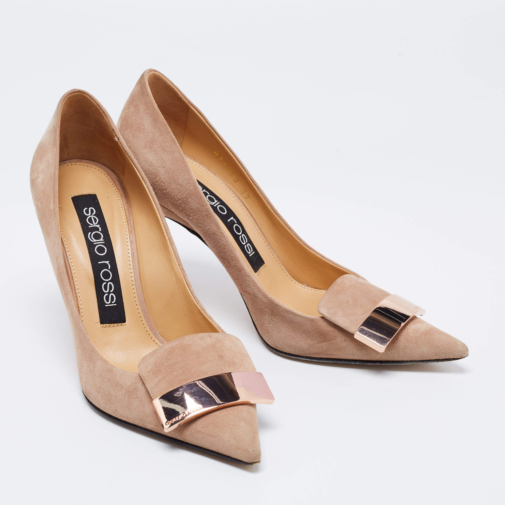 Sergio Rossi Beige Suede SR1 Pointed Toe Pumps Size 37 Sergio