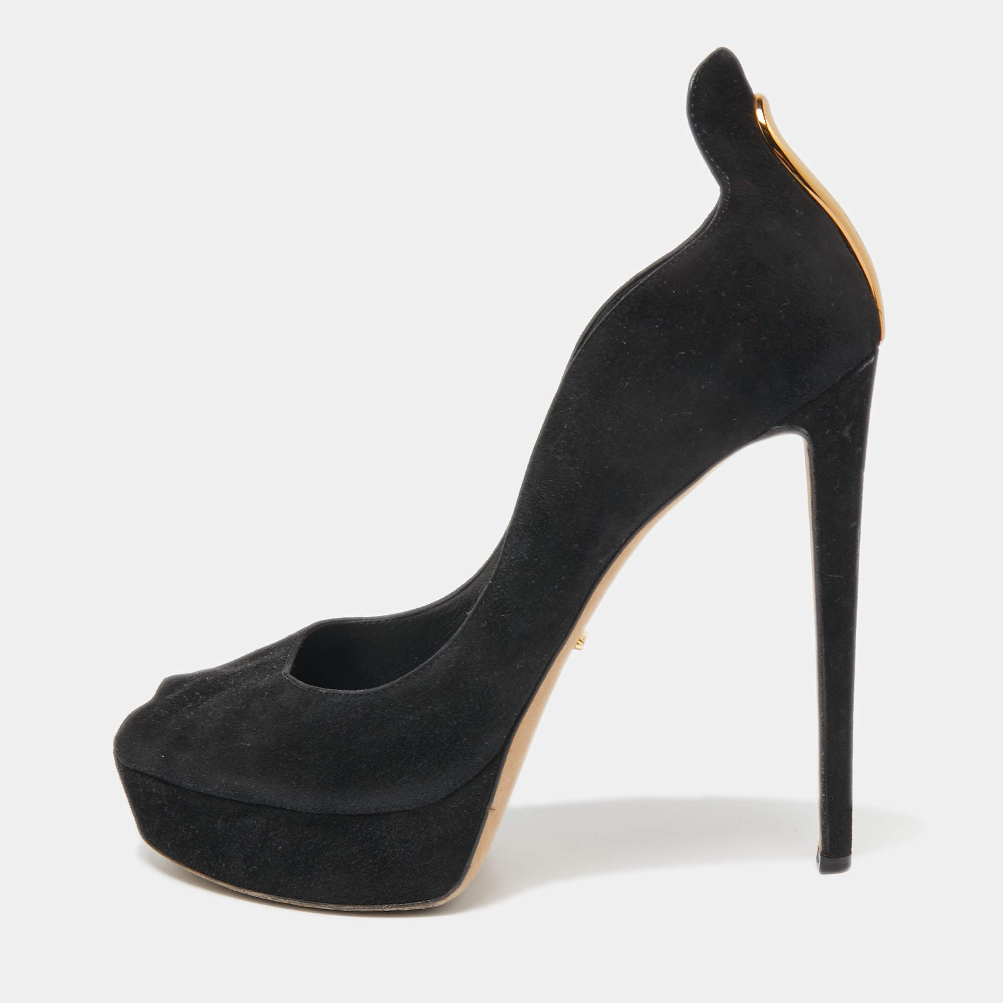 مملوكة مسبقًا Sergio Rossi Black Suede Peep Toe Platform Pumps Size 41
