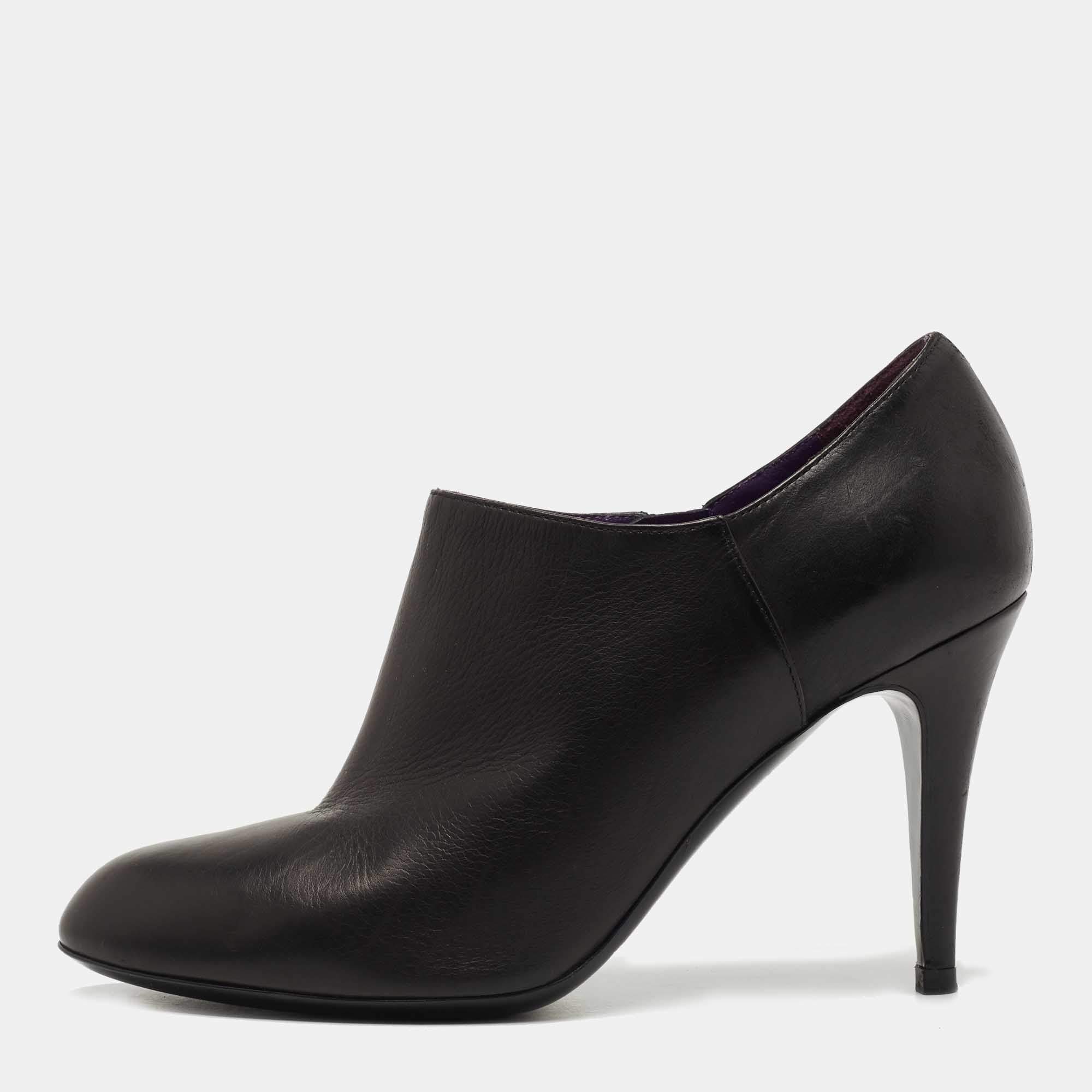 Pre Owned Sergio Rossi Black Leather Zip Booties Size 38.5