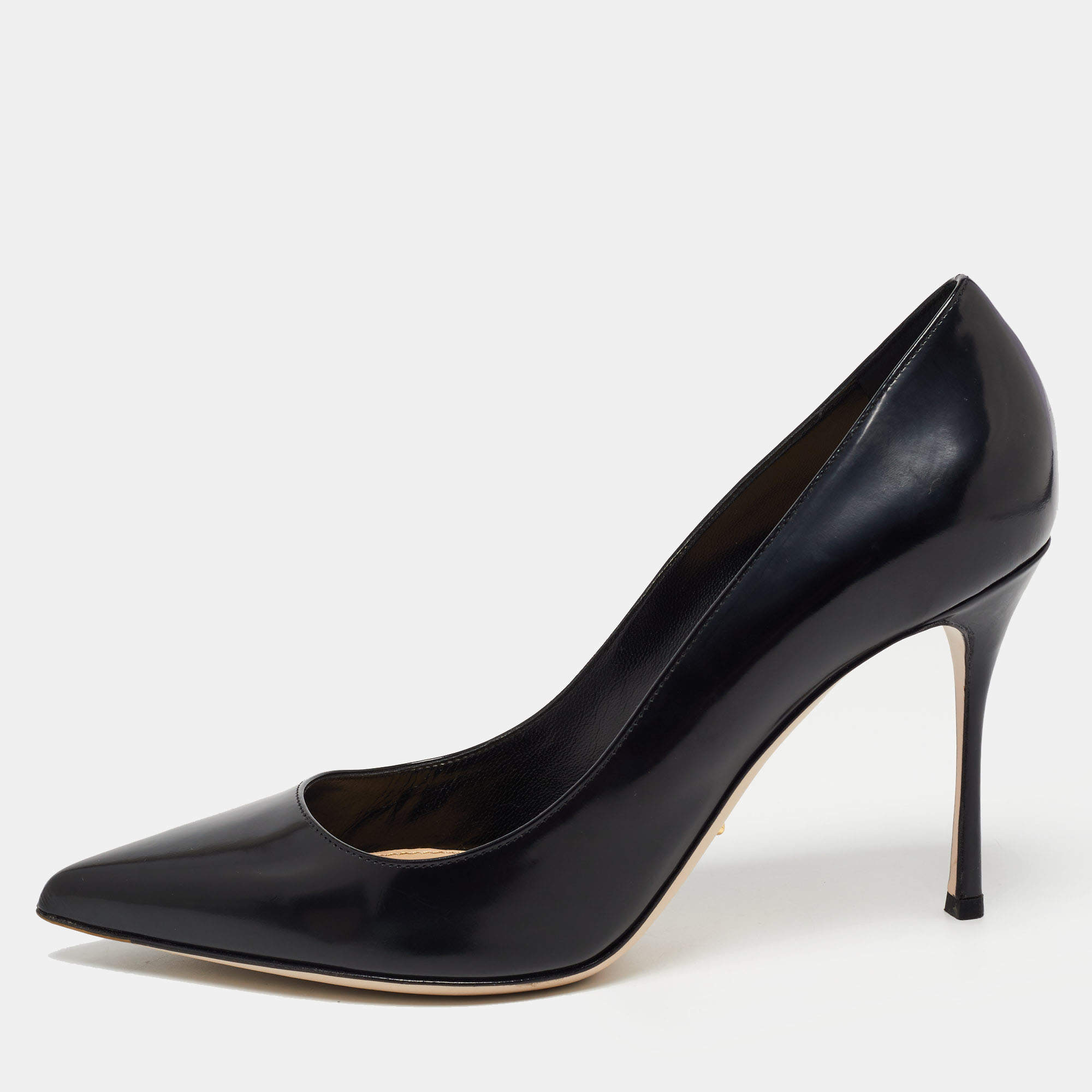 مملوكة مسبقًا Sergio Rossi Black Patent Leather Pointed Toe Pumps Size 40