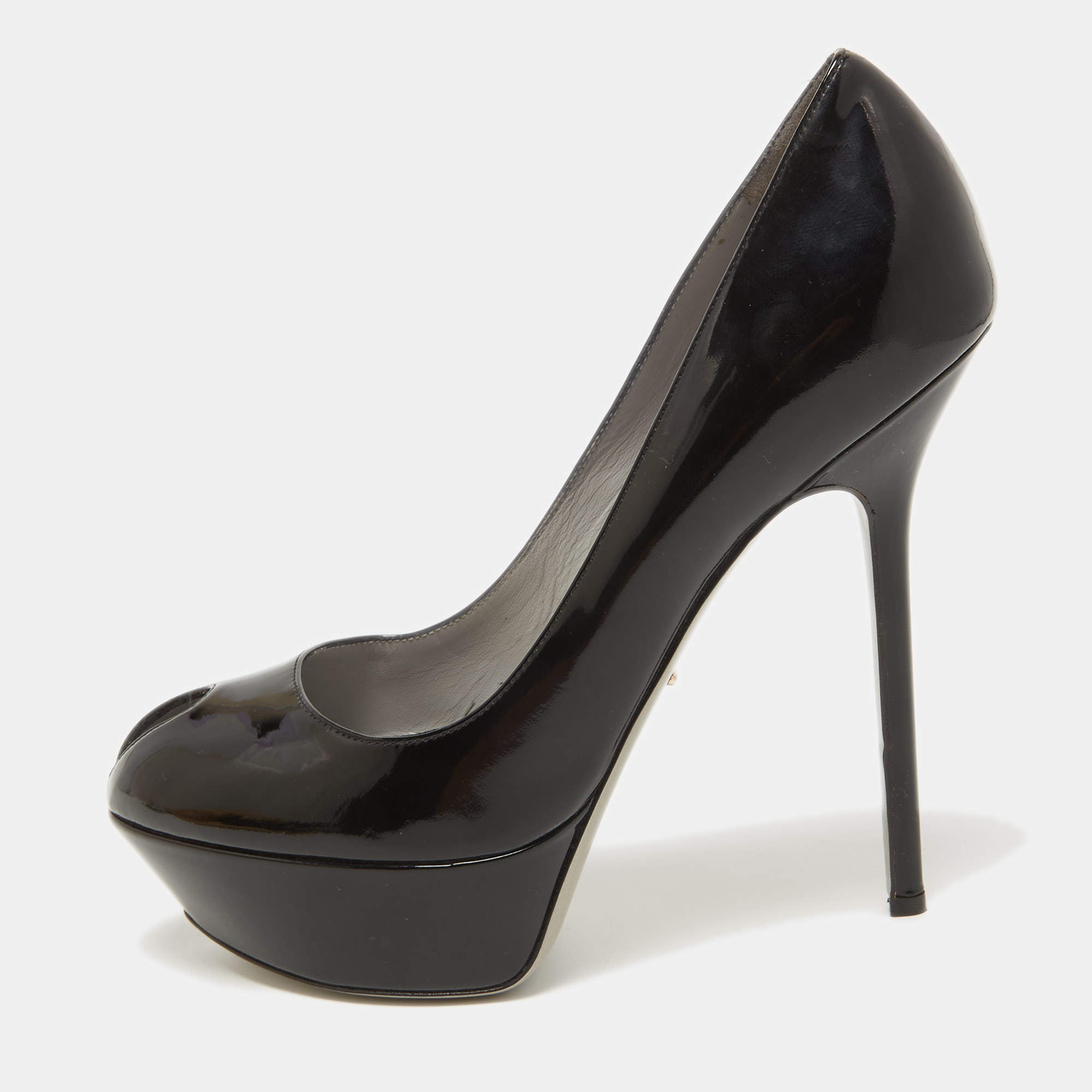 Pre Owned Sergio Rossi Black Patent Leather Peep Toe Pumps Size 40.5