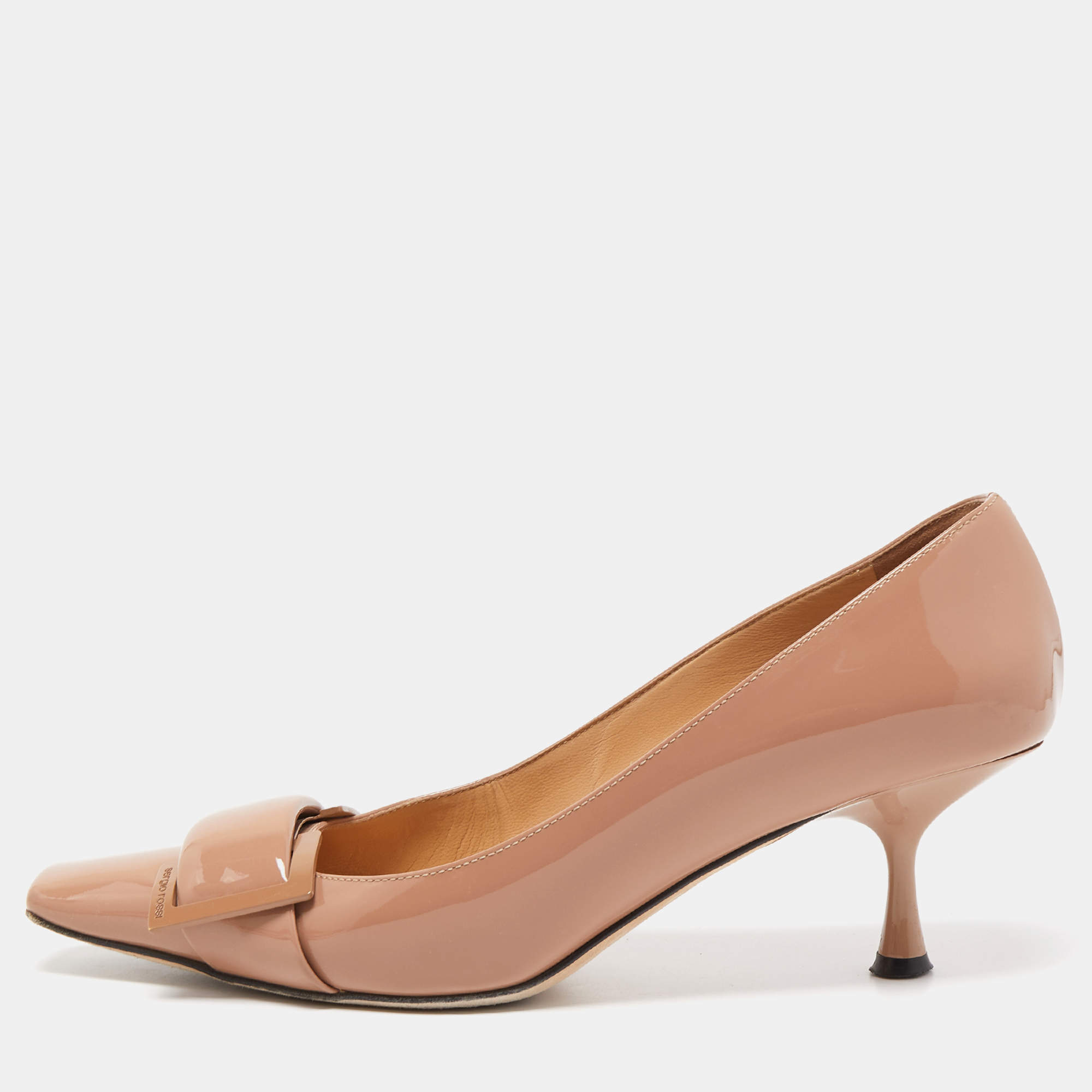 Pre Owned Sergio Rossi Dusty Pink Patent Leather Buckle Pumps Size 37