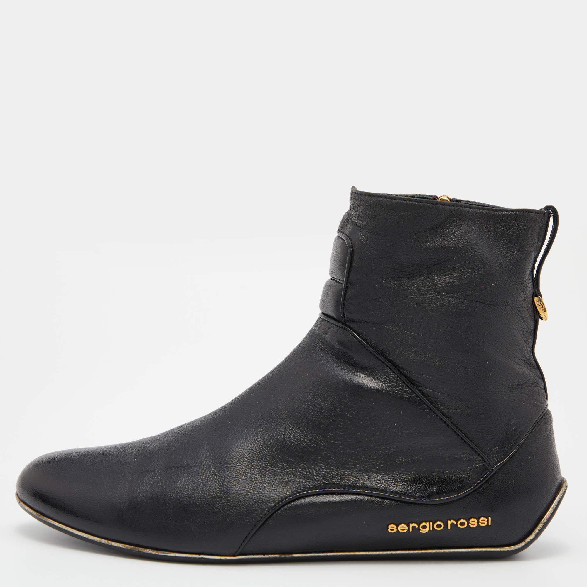 Pre Owned Sergio Rossi Black Leather Zip Up Ankle Boots Size 41