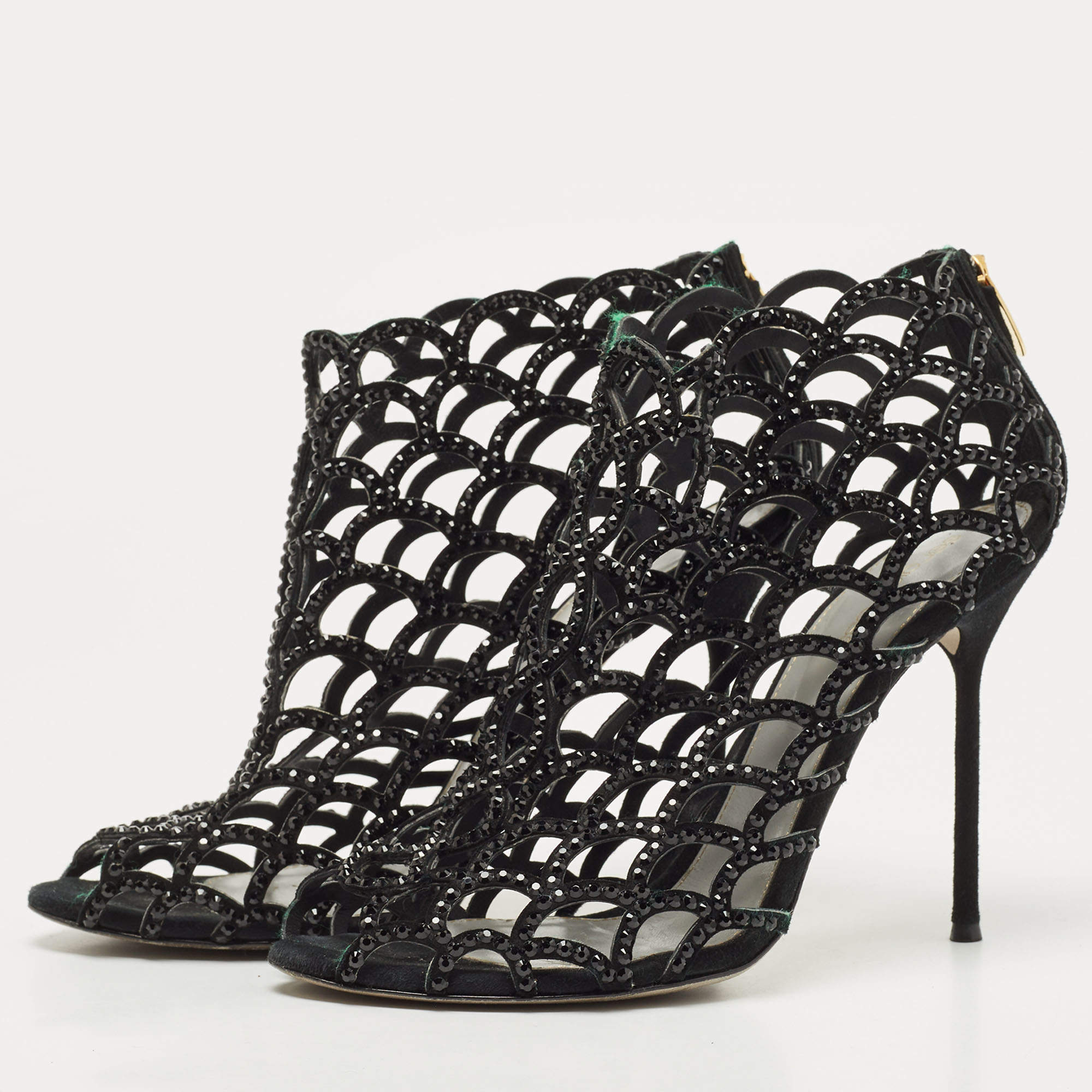 Sergio Rossi outlets Black and Gold Snake Cut Out Ankle Heeled Booties