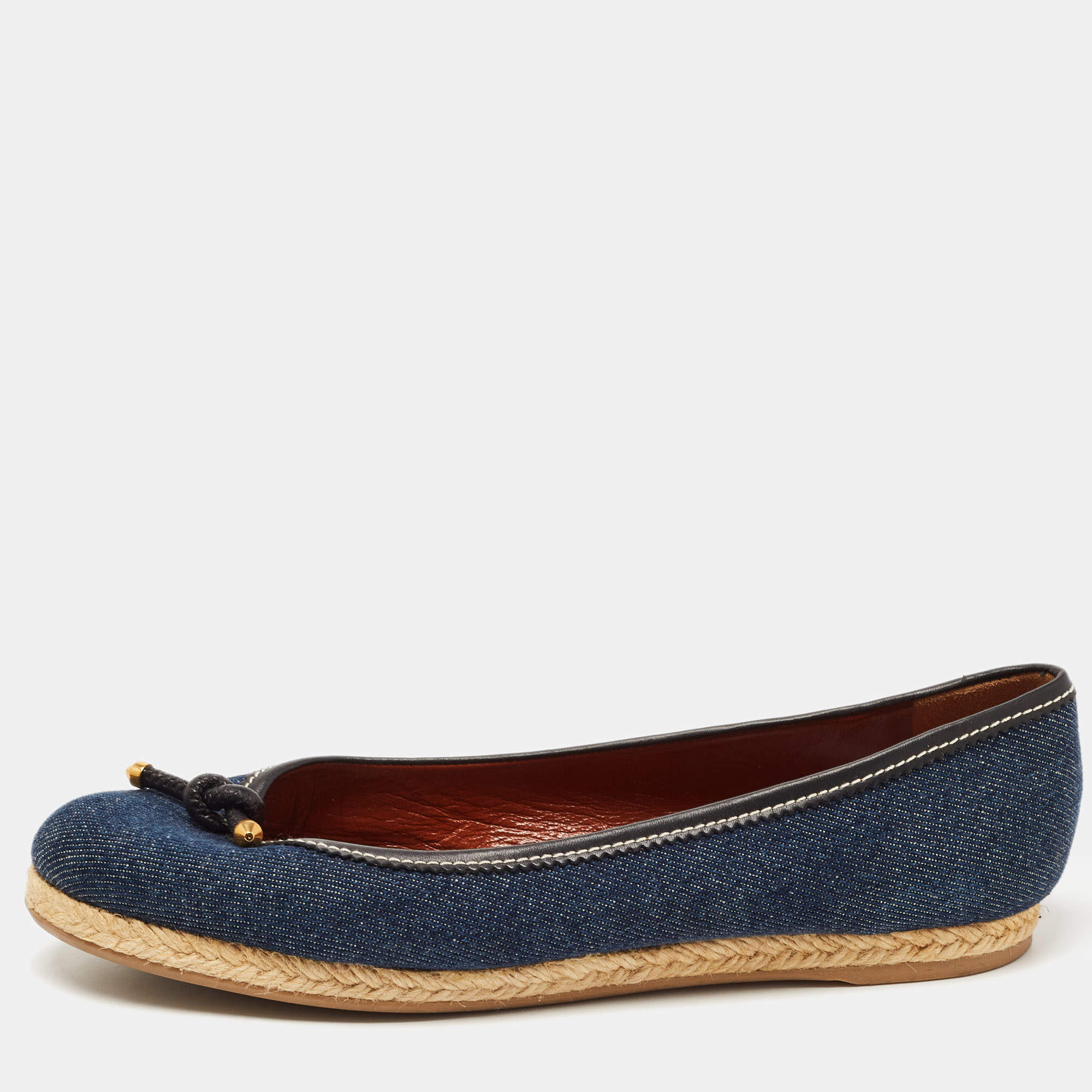 Pre Owned Sergio Rossi Blue Denim Bow Espadrille Ballet Flats Size 38.5