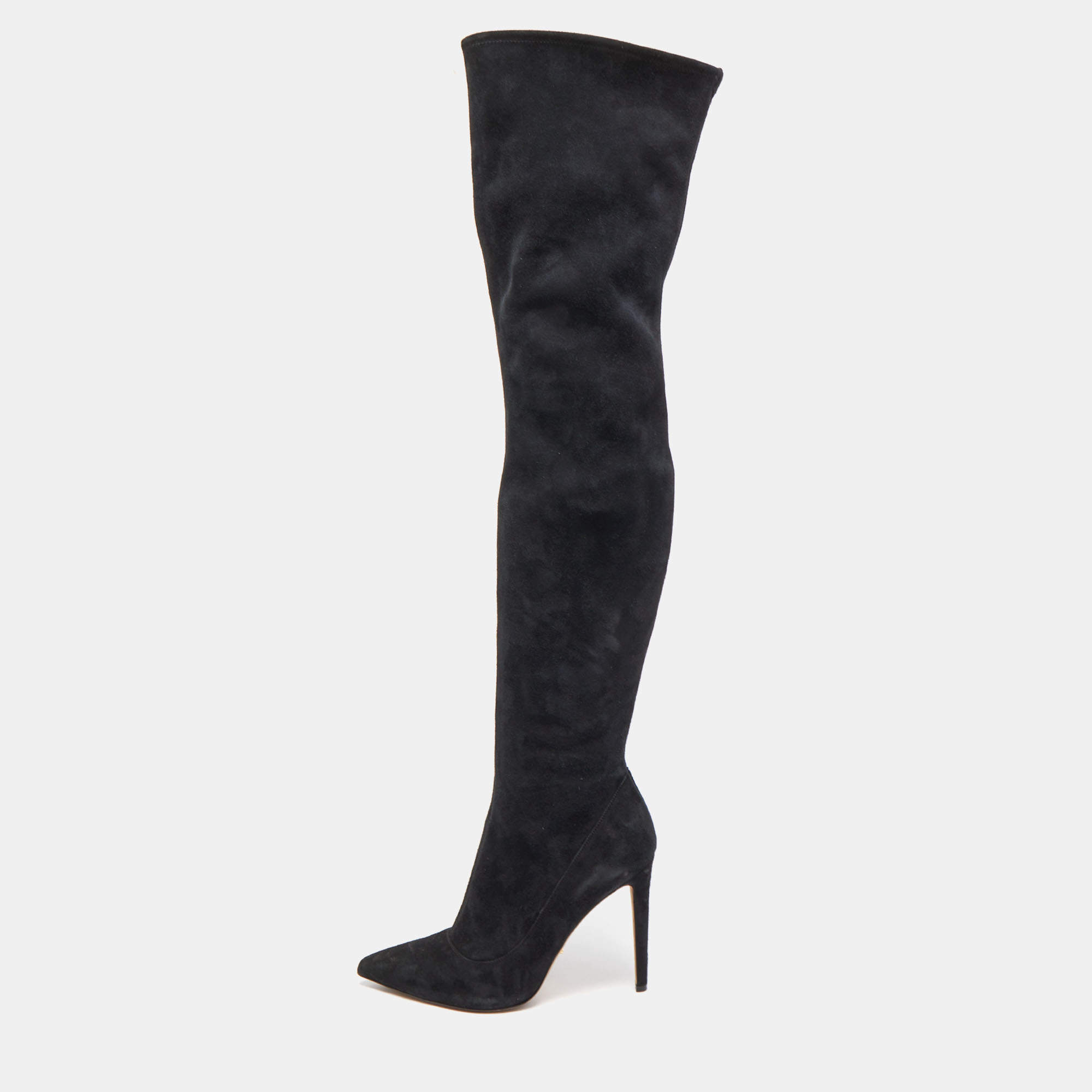 Pre Owned Sergio Rossi Black Suede Over The Knee Boots Size 39