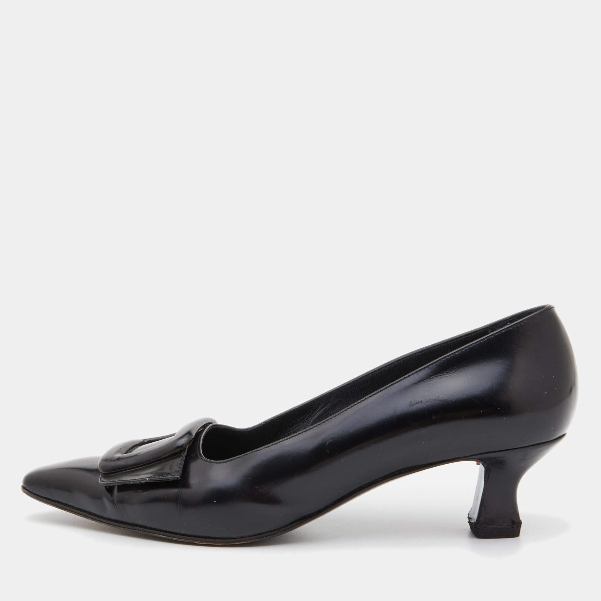 Pre Owned Sergio Rossi Black Leather Buckle Pumps Size 39.5