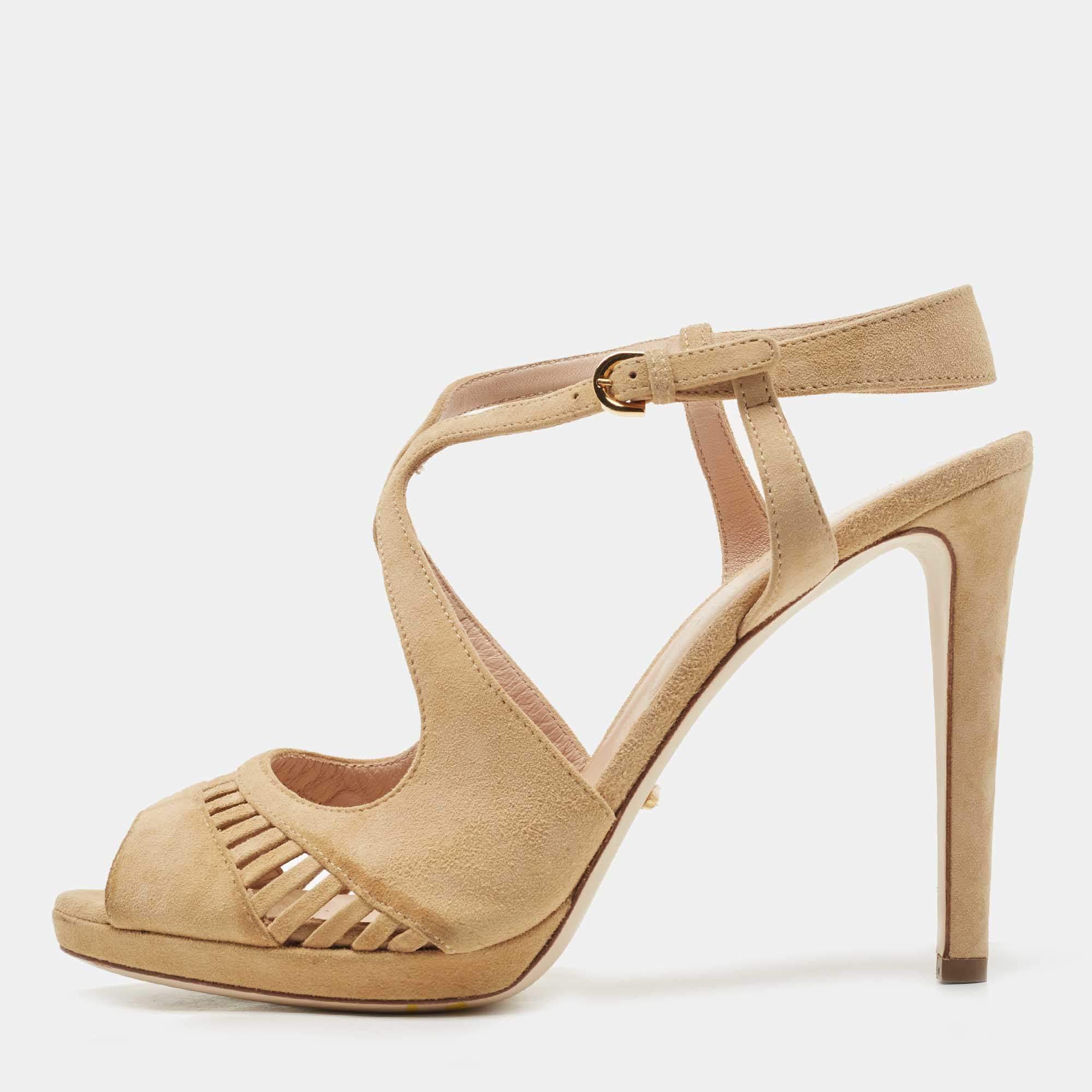 Pre Owned Sergio Rossi Beige Suede Cut Out Sandals Size 39