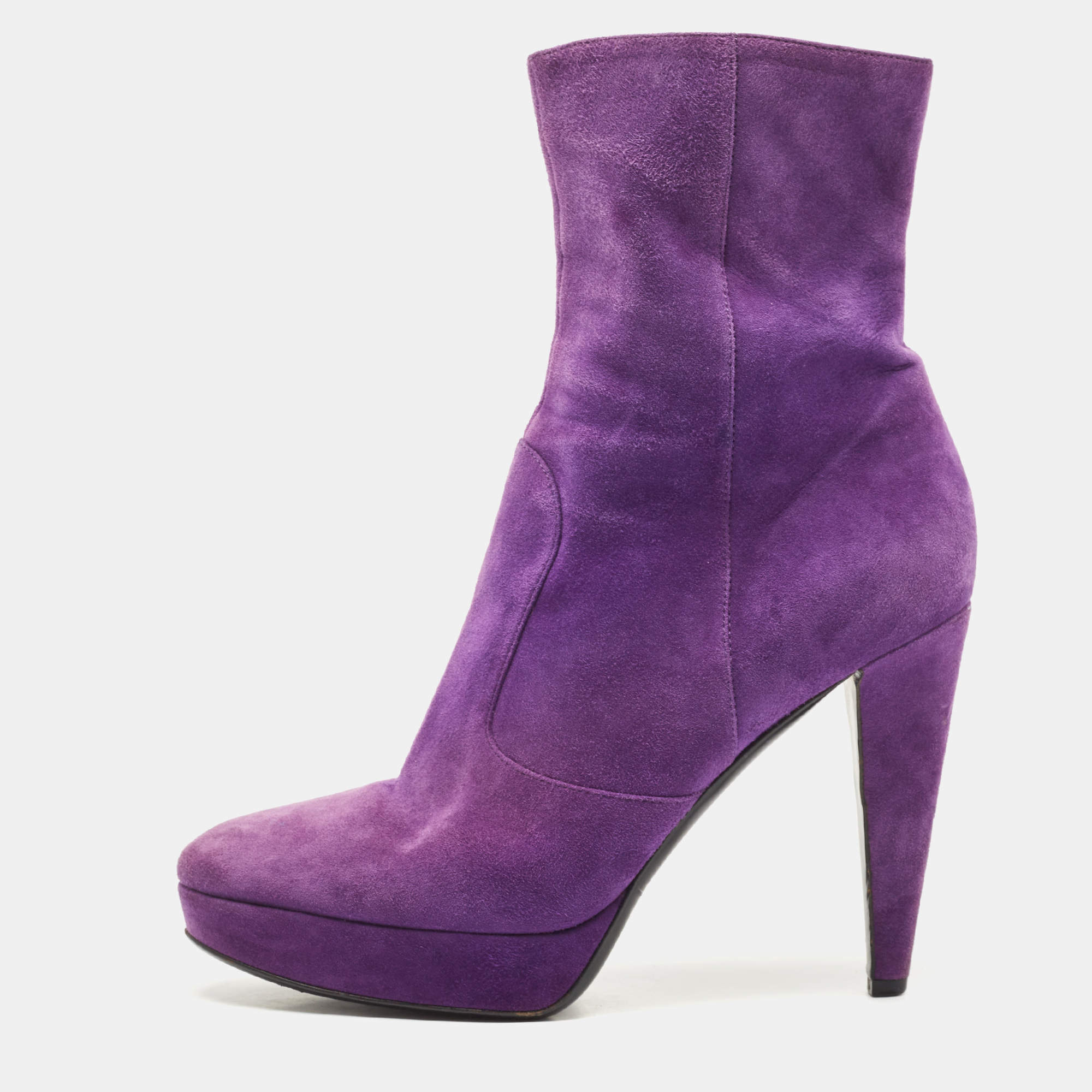Pre Owned Sergio Rossi Purple Suede Ankle Boots Size 39.5