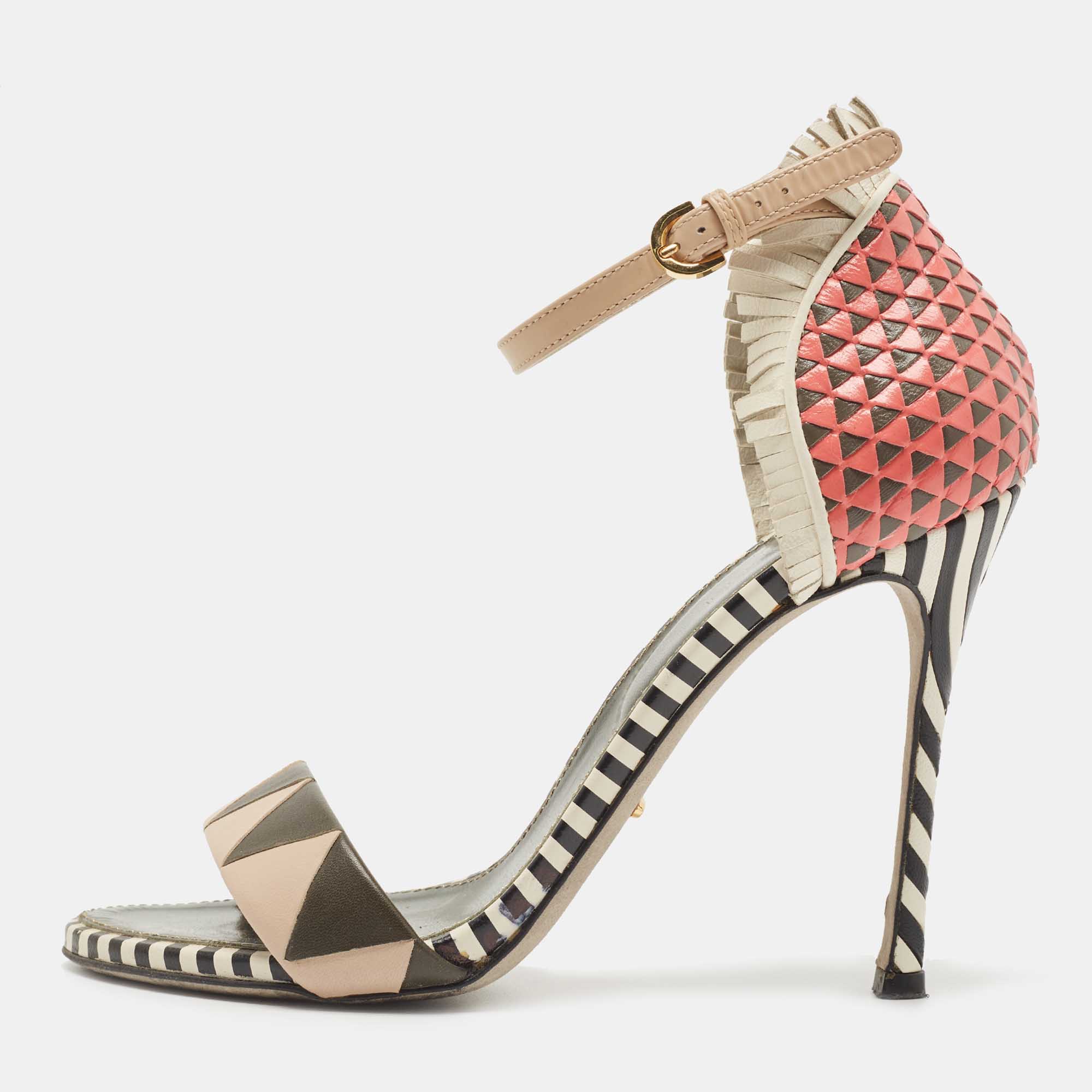 Pre Owned Sergio Rossi Multicolor Leather Ankle Strap Sandals Size 38.5