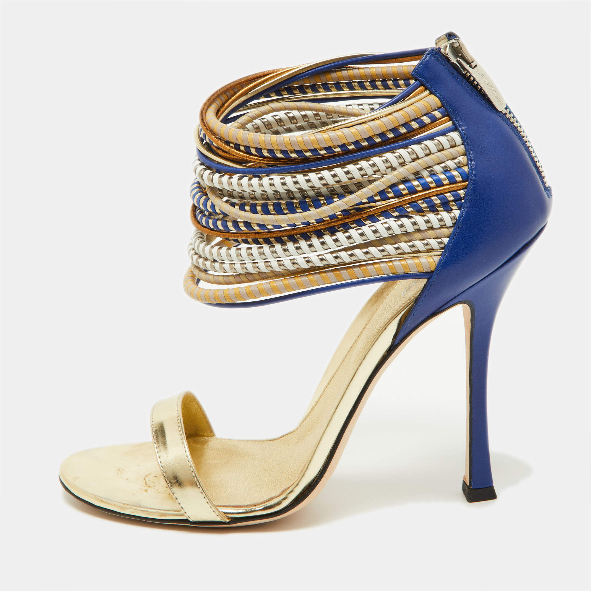 مملوكة مسبقًا Sergio Rossi Multicolor Leather Ankle Cuff Sandals Size 39