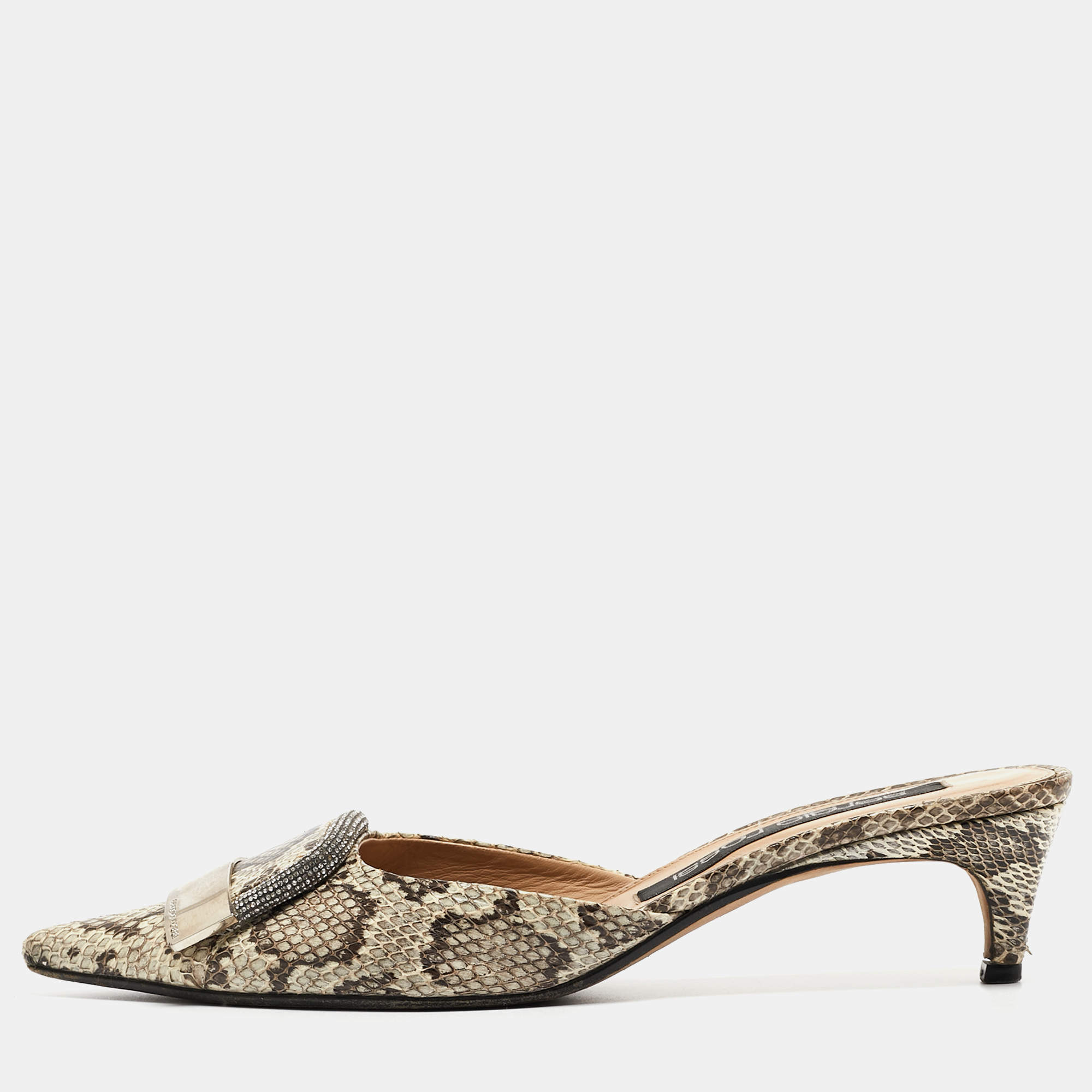 مملوكة مسبقًا Sergio Rossi Beige Water Snakeskin Slingback Pumps Size 39.5
