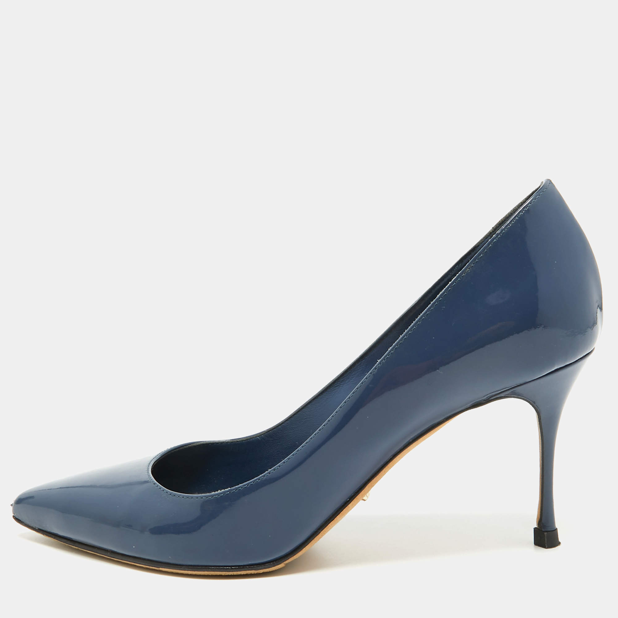 Pre Owned Sergio Rossi Navy Blue Patent Leather Pointed Toe Pumps Size 39