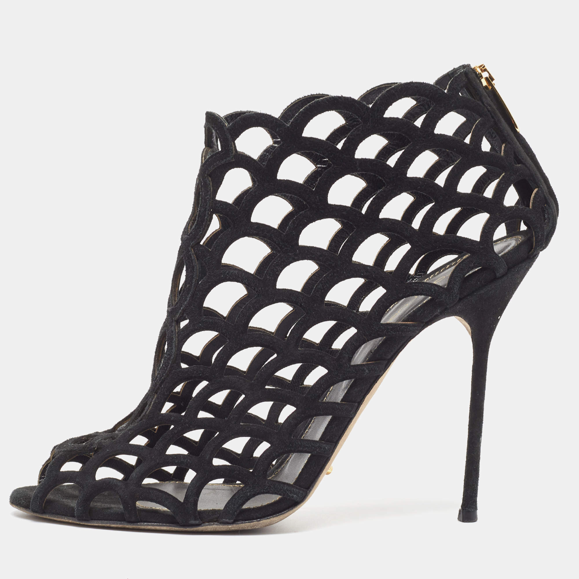 Pre Owned Sergio Rossi Black Suede Cut Out Sandals Size 40