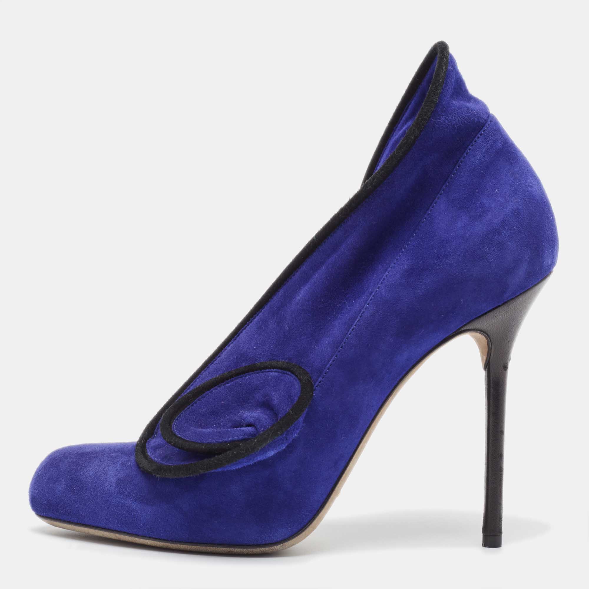 Pre Owned Sergio Rossi Blue Suede Twirl Pumps Size 37