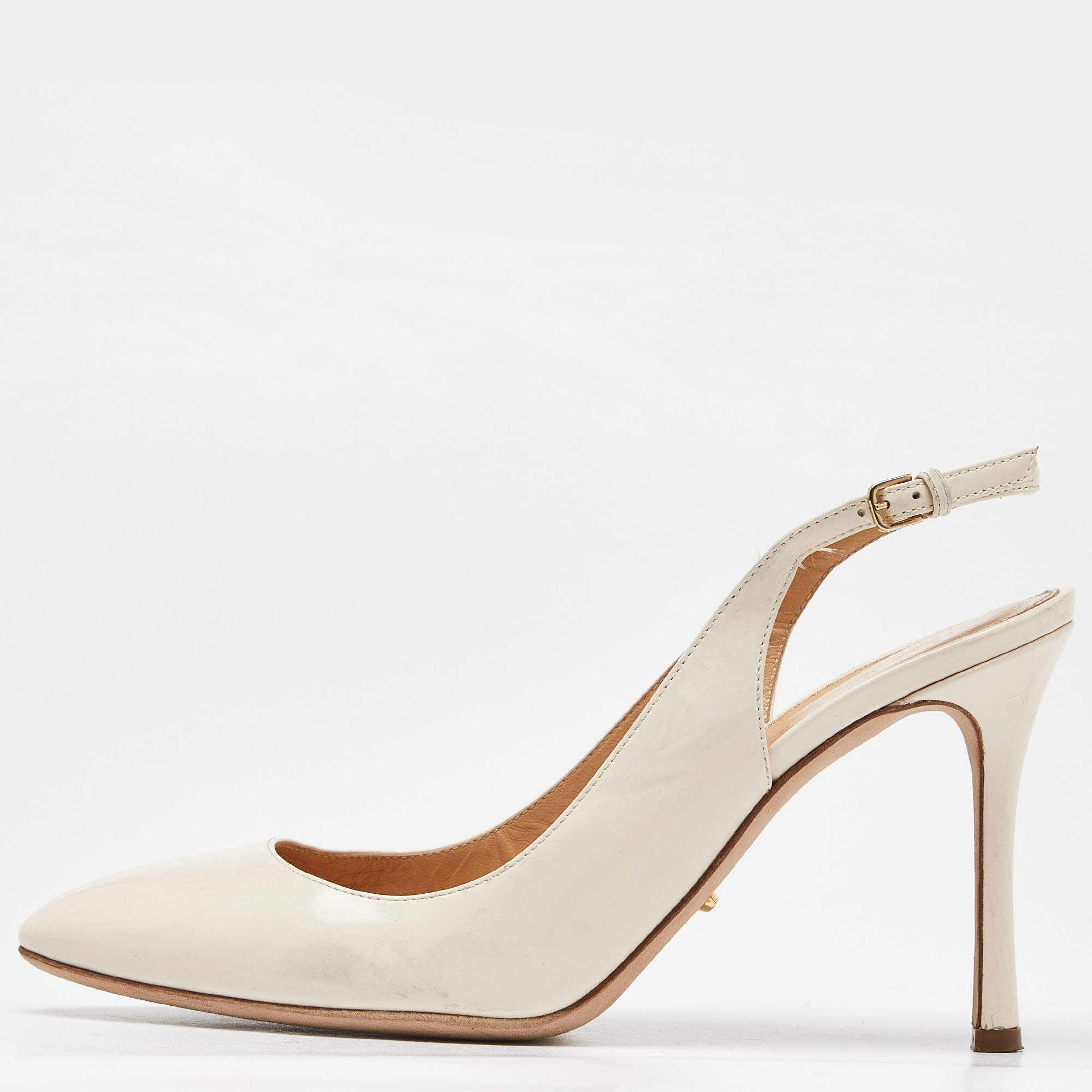 Sergio Rossi Beige Leather Slingback Pumps Size 38