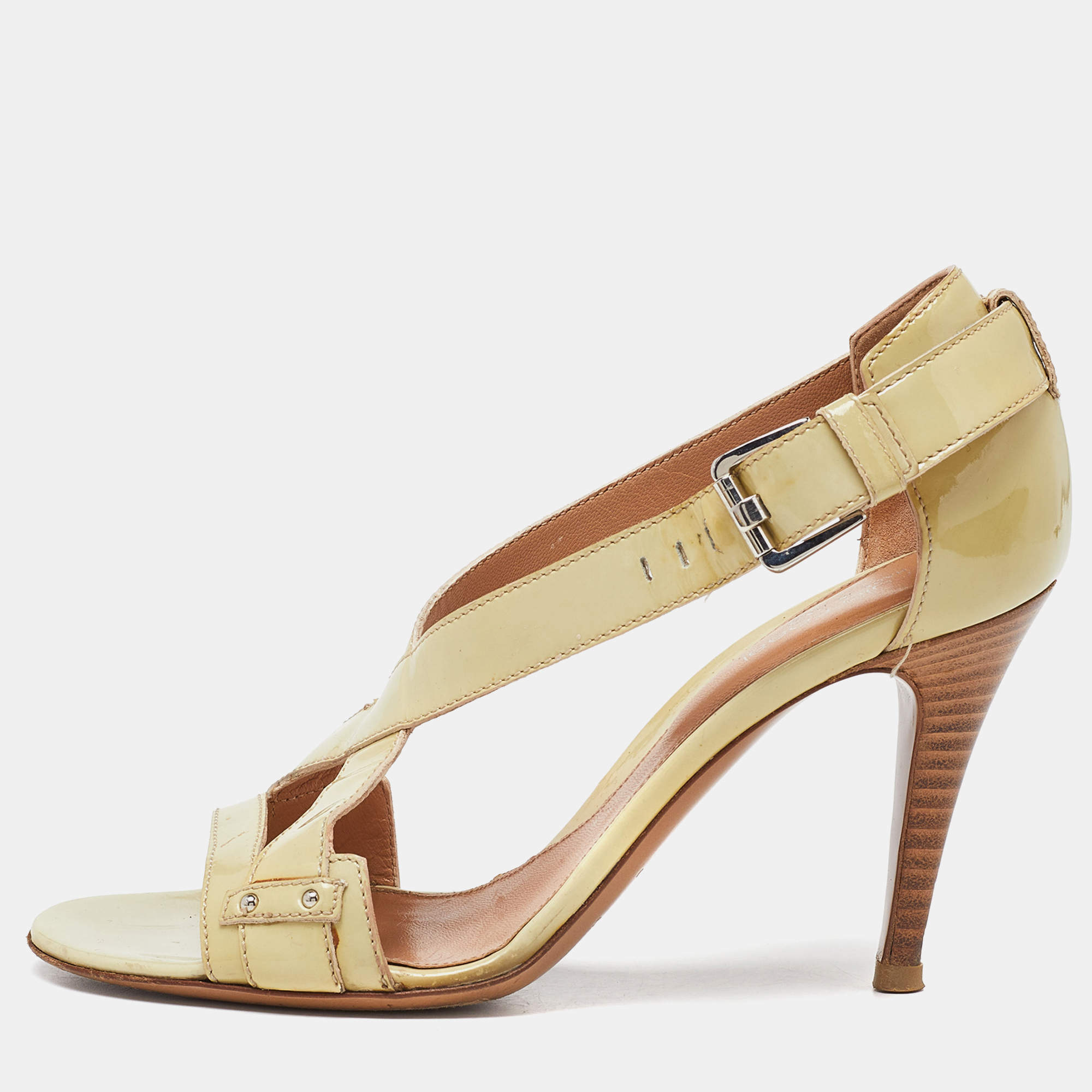 Sergio Rossi Beige Patent Leather Strappy Sandals Size 37