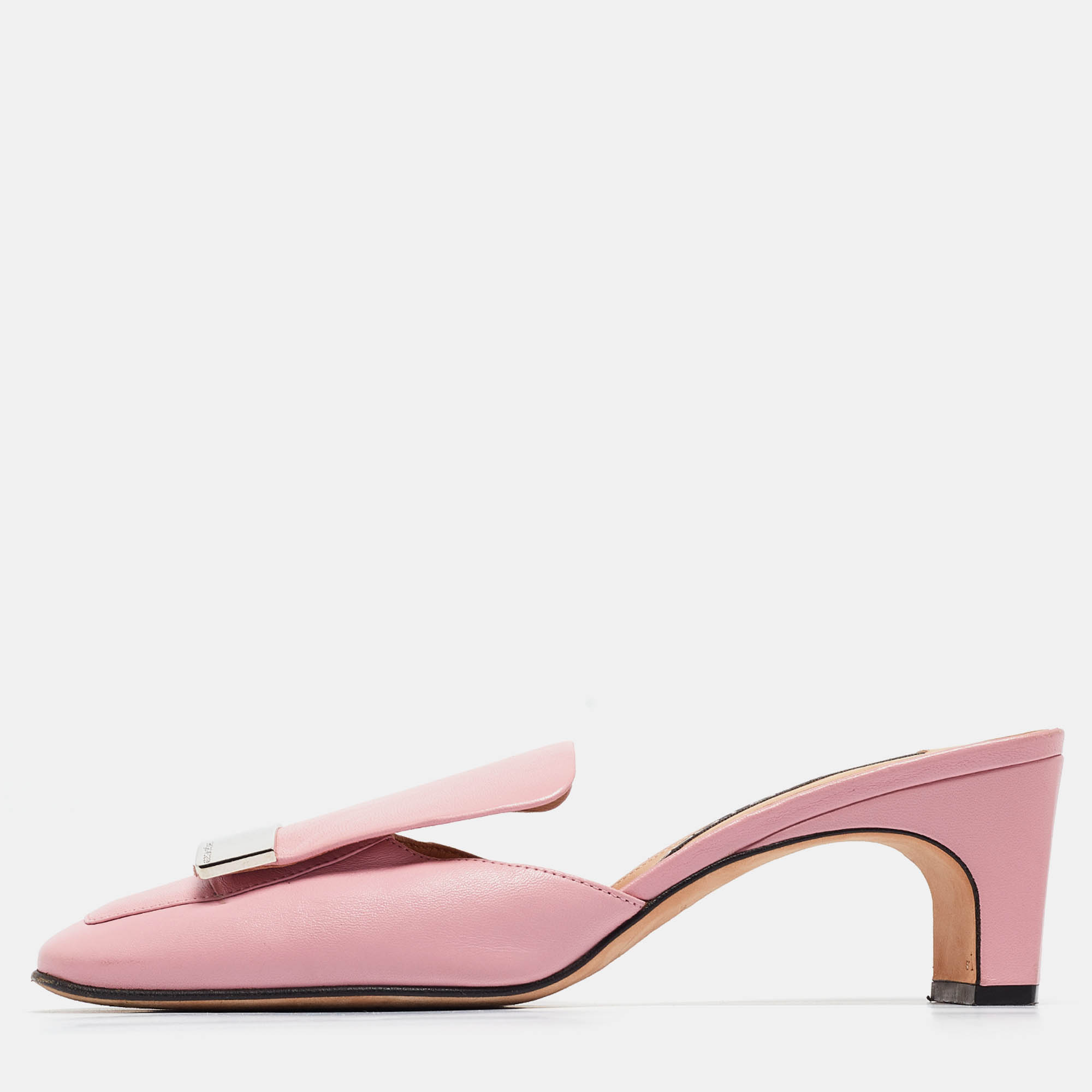 Pre Owned Sergio Rossi Pink Leather Slide Sandals Size 38.5