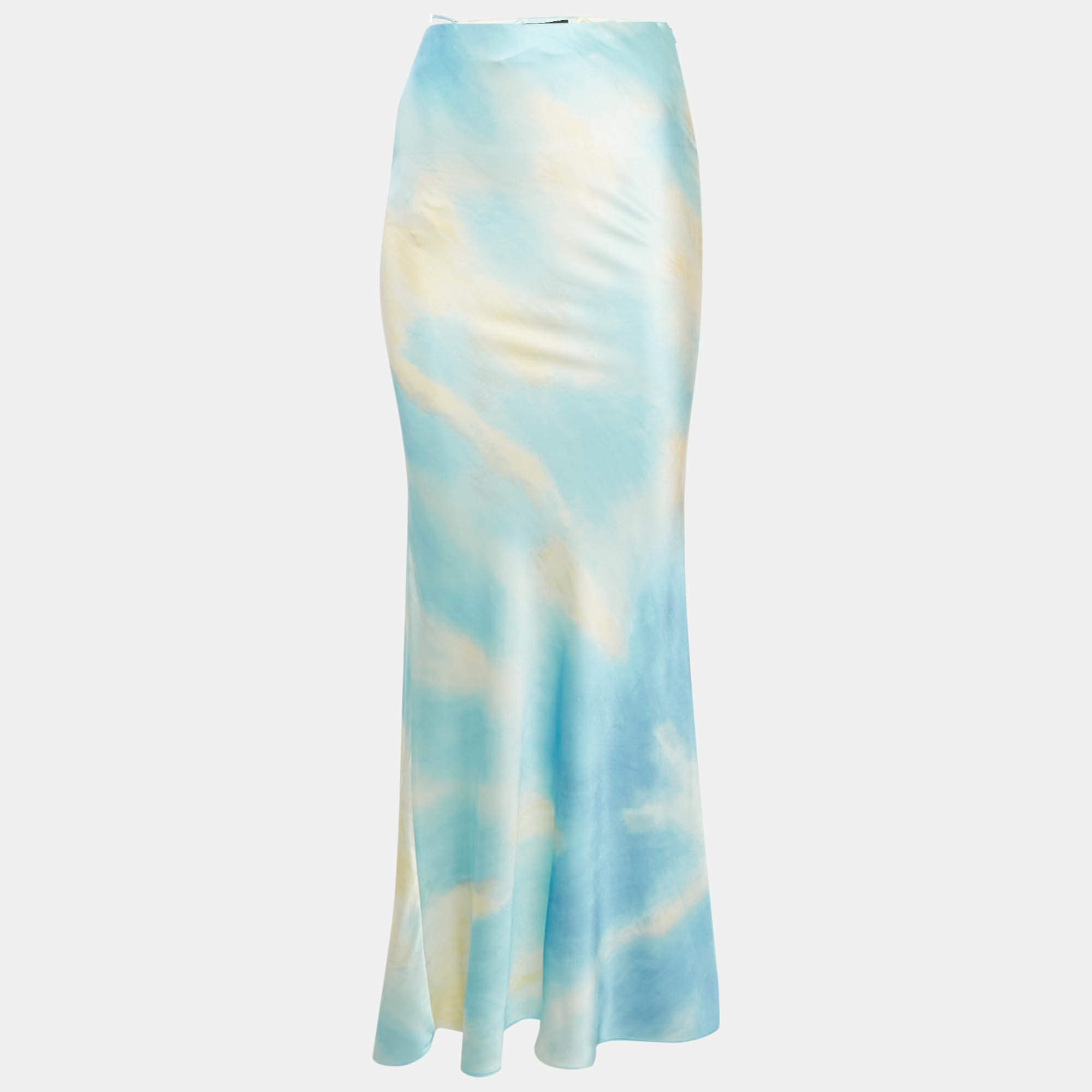 مملوكة مسبقًا Ser.o.ya Blue Abstract Print Satin Silvana Maxi Skirt XS
