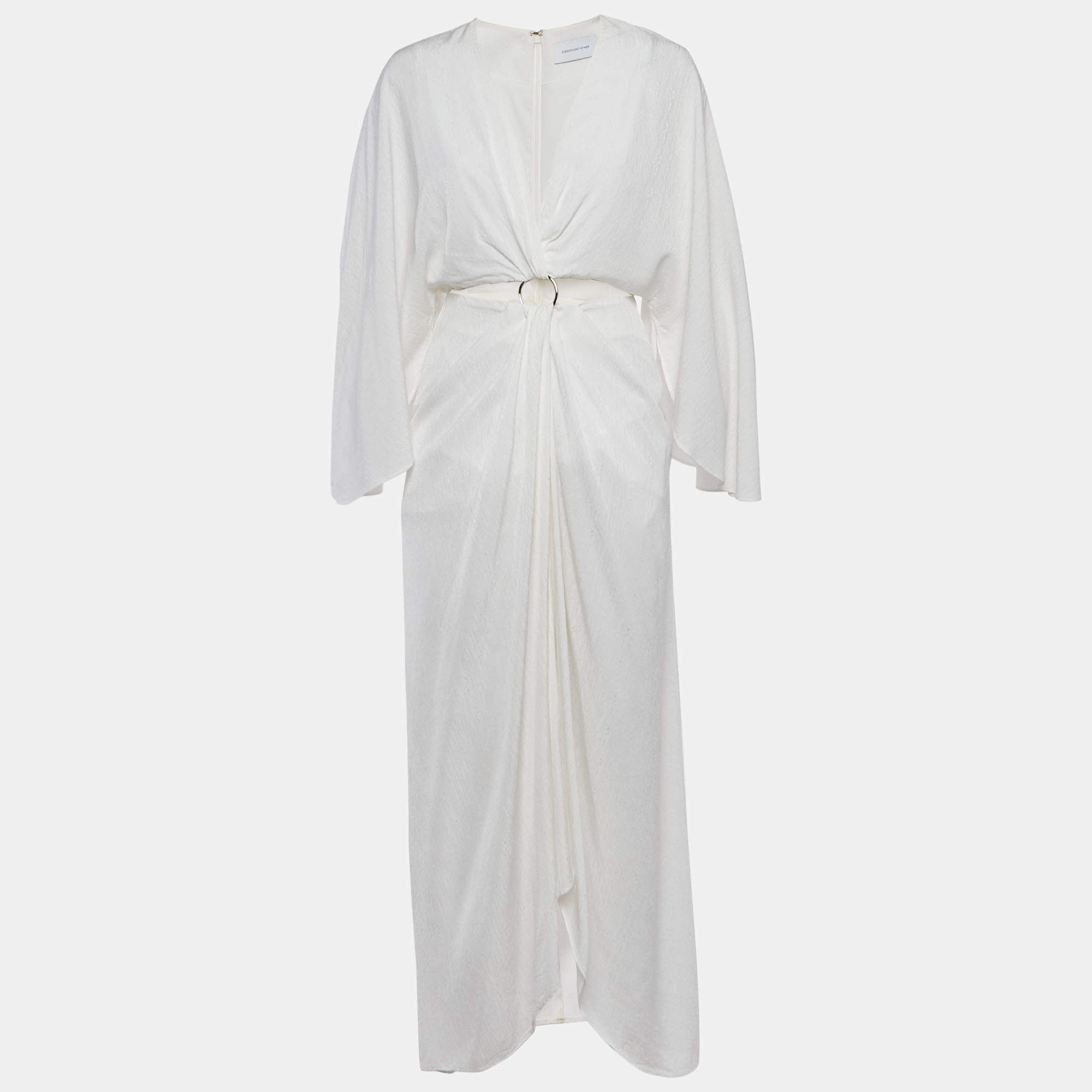 Pre Owned فساتين سيجنيفيكنت أزرار بيضاء قماشية محززة بروفانس ماكسي مقاس صغير (سمول)