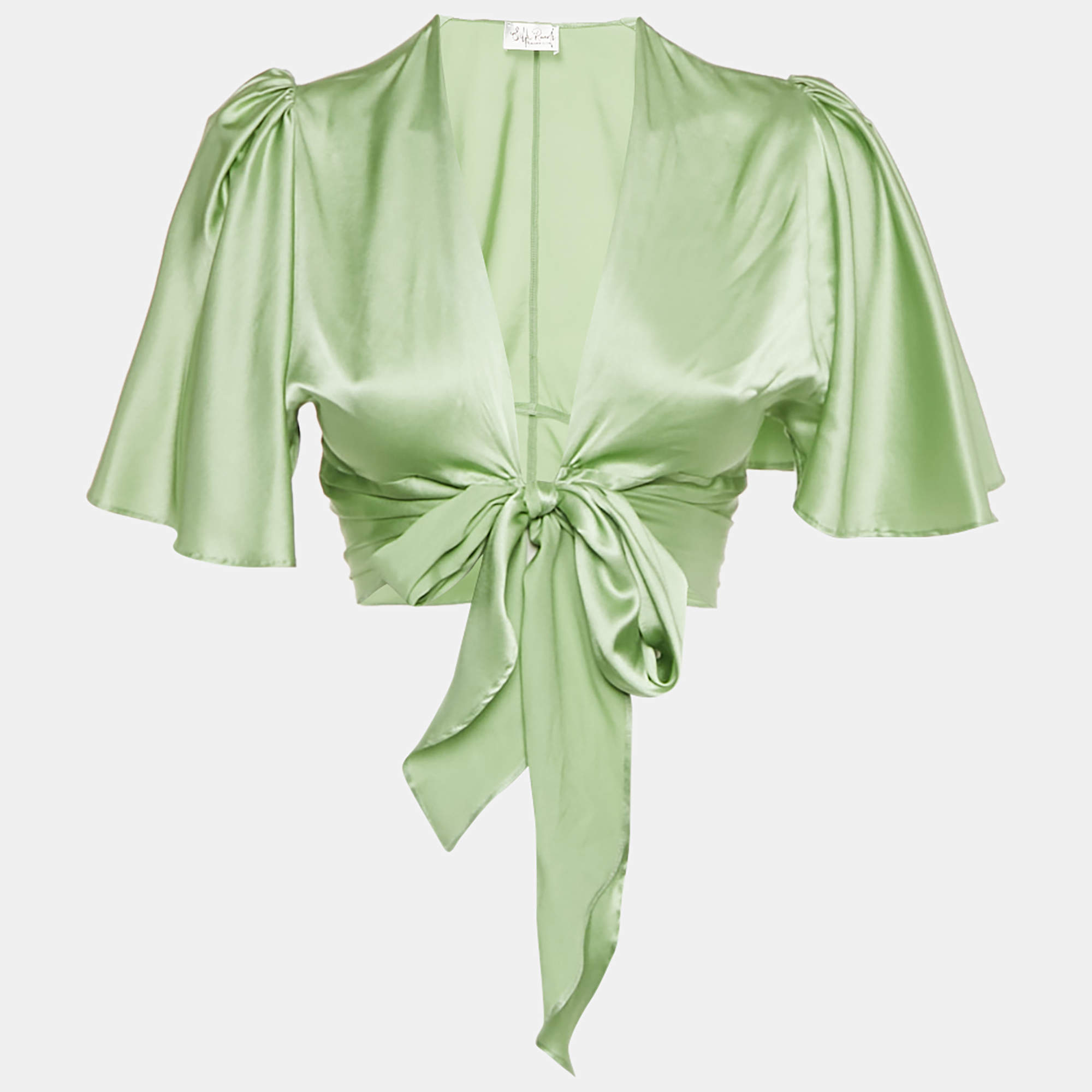 Pre Owned Silk Roads by Adriana Iglesias Mint Green Silk Front Tie -Up Lanna Top XS