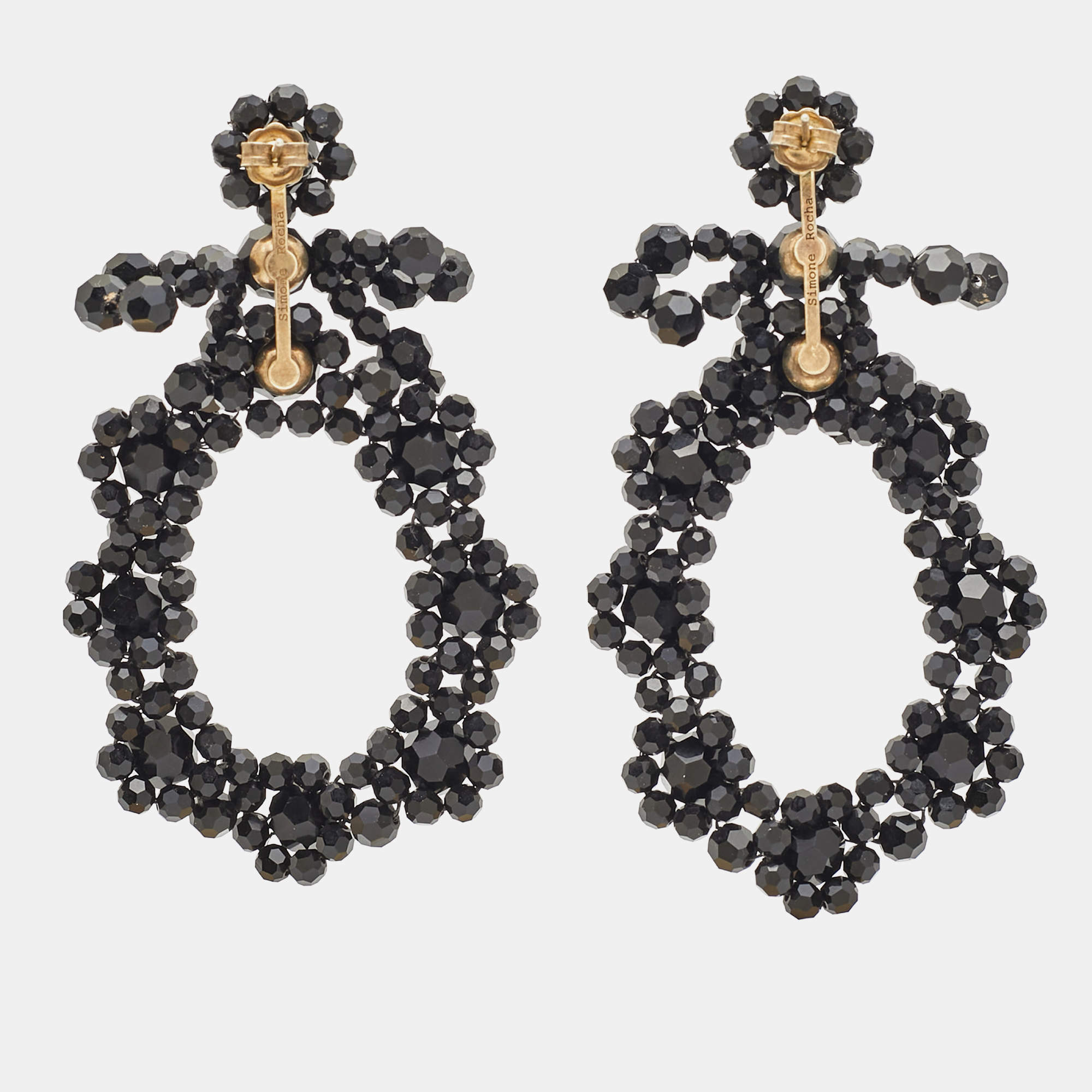 Pre Owned Simone Rocha Black Beaded Gold Tone Earrings