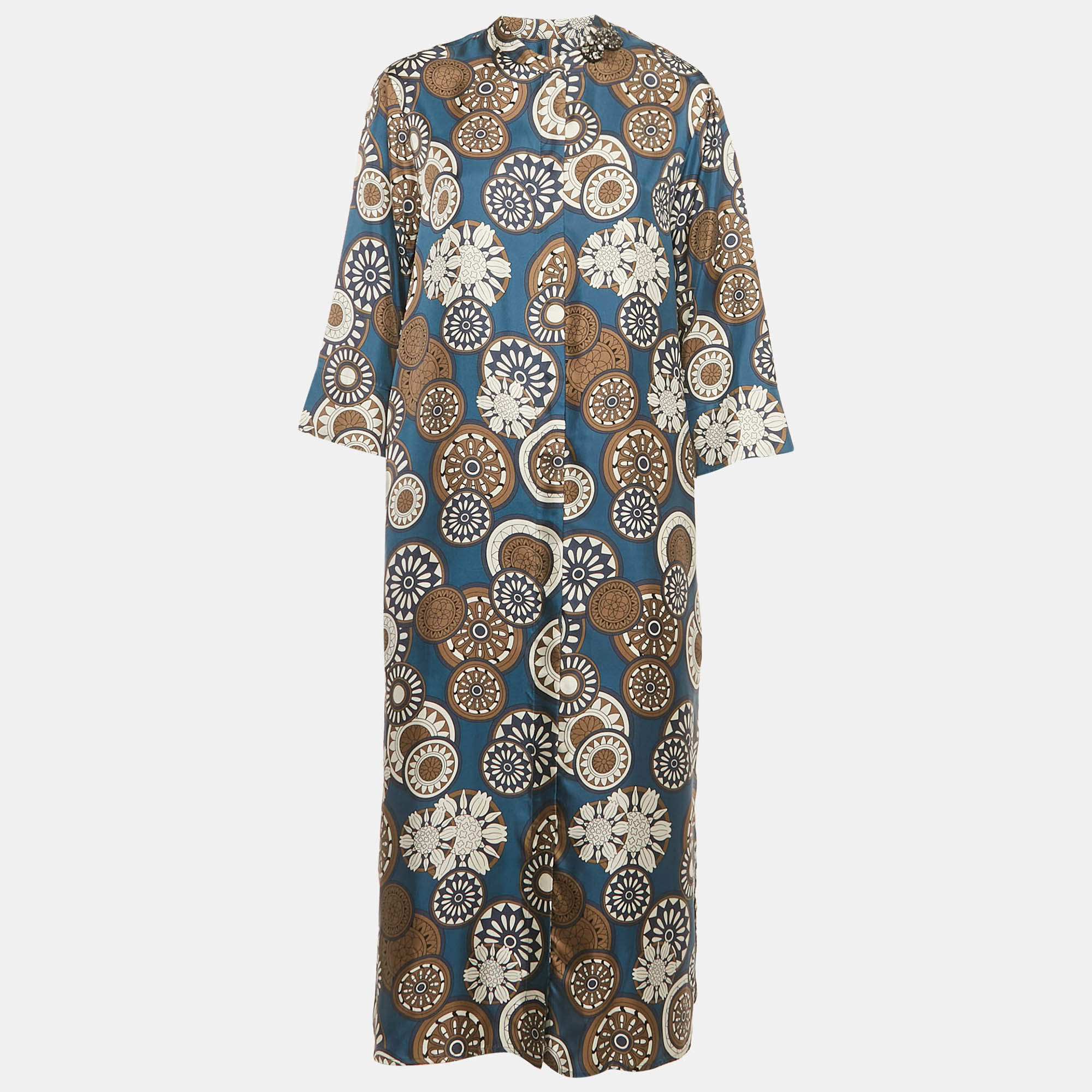 Pre Owned S'Max Mara Blue Printed Silk Timesilk Midi Dress M