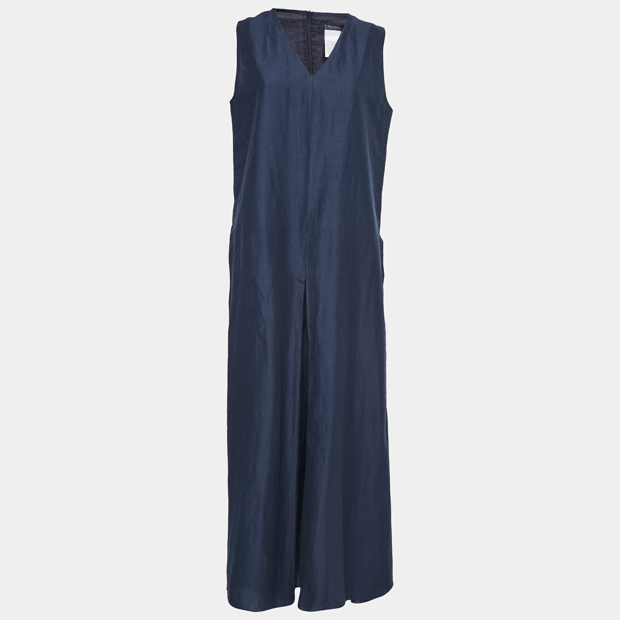 S'Max Mara Dark Blue Cotton Blend Taso Pleated Jumpsuit XL