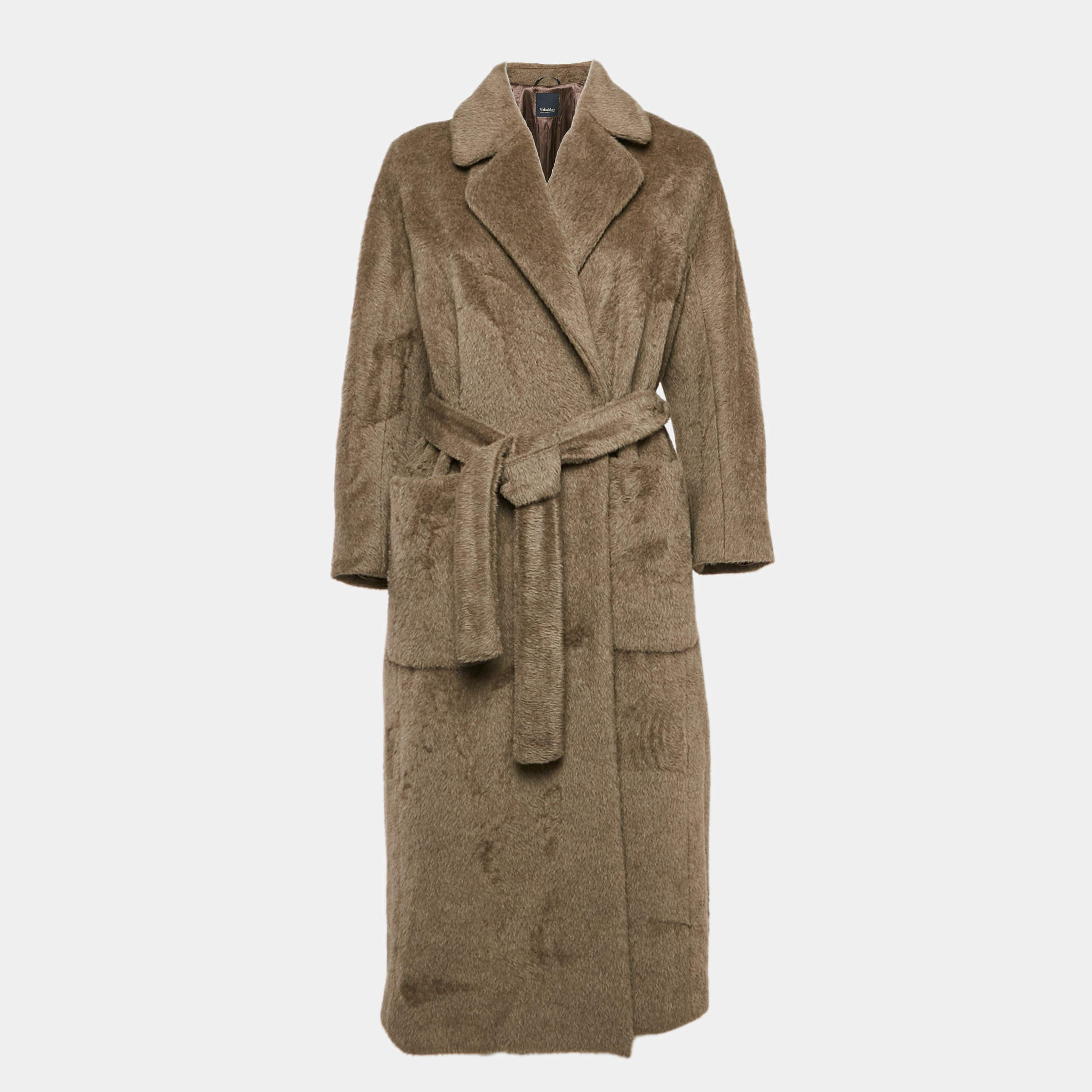 S'Max Mara Beige Alpaca Fur Mid-Length Coat M