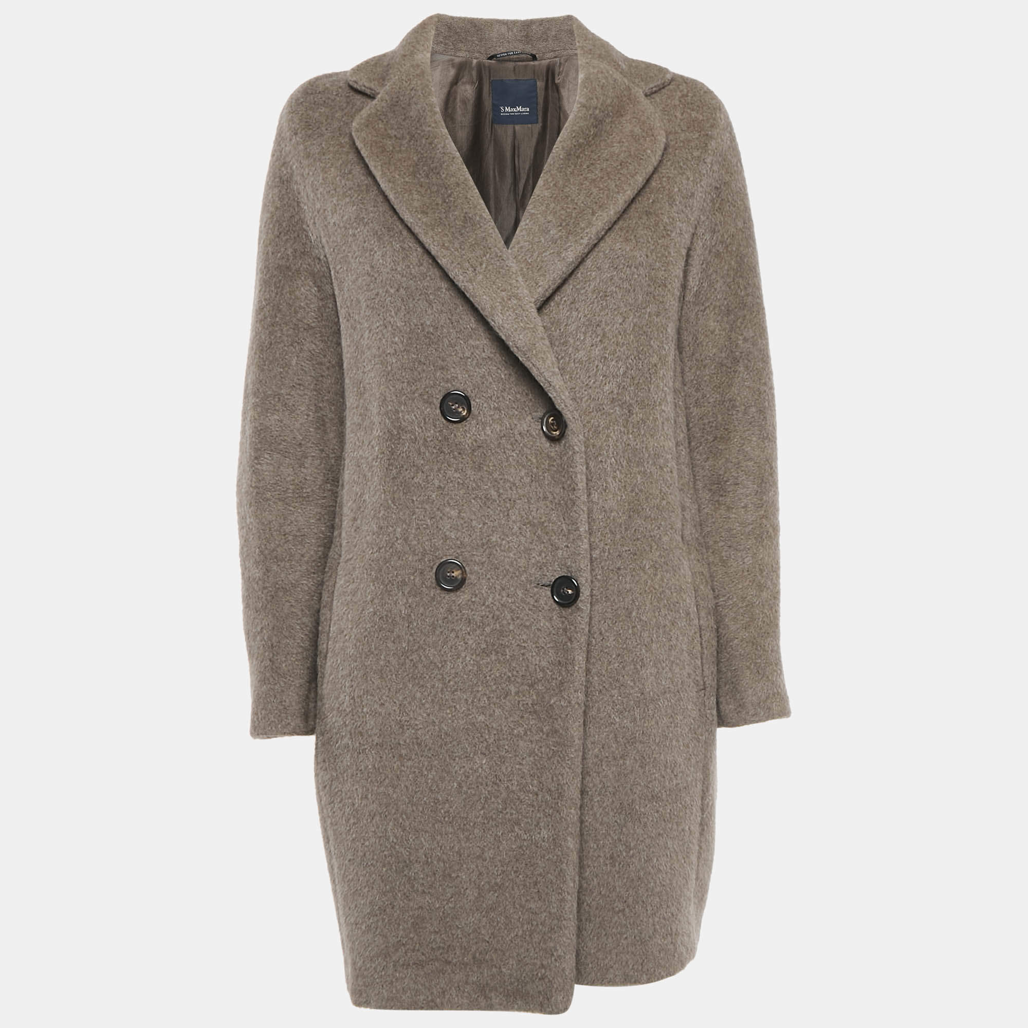 S'Max Mara Grey Felt Double Breasted Coat M