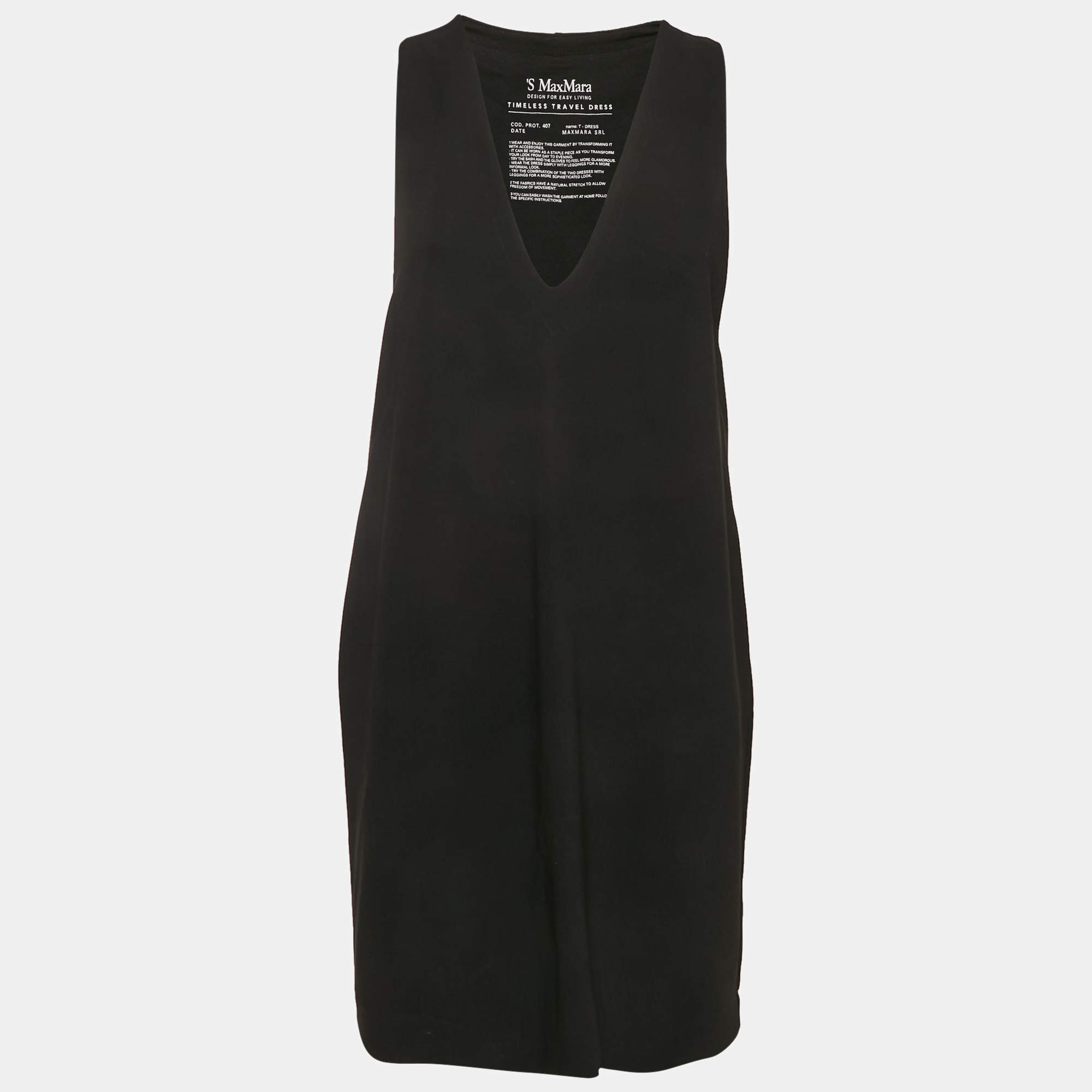 Pre Owned S'Max Mara Black Crepe V-Neck Sleeveless Mini Dress M