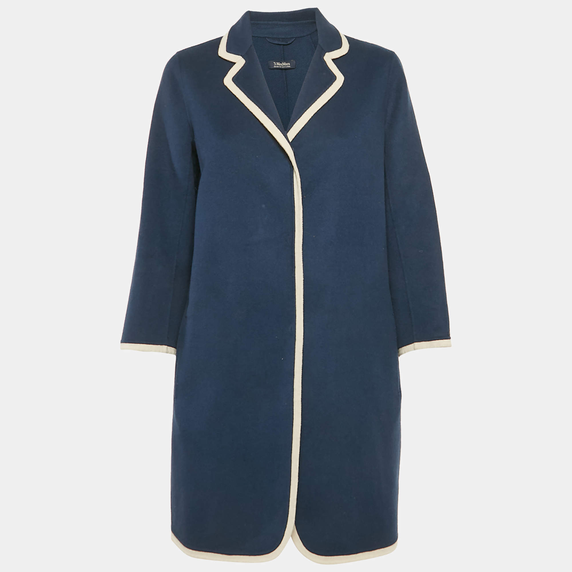 S'Max Mara Navy Blue Wool Button Front Long Coat L