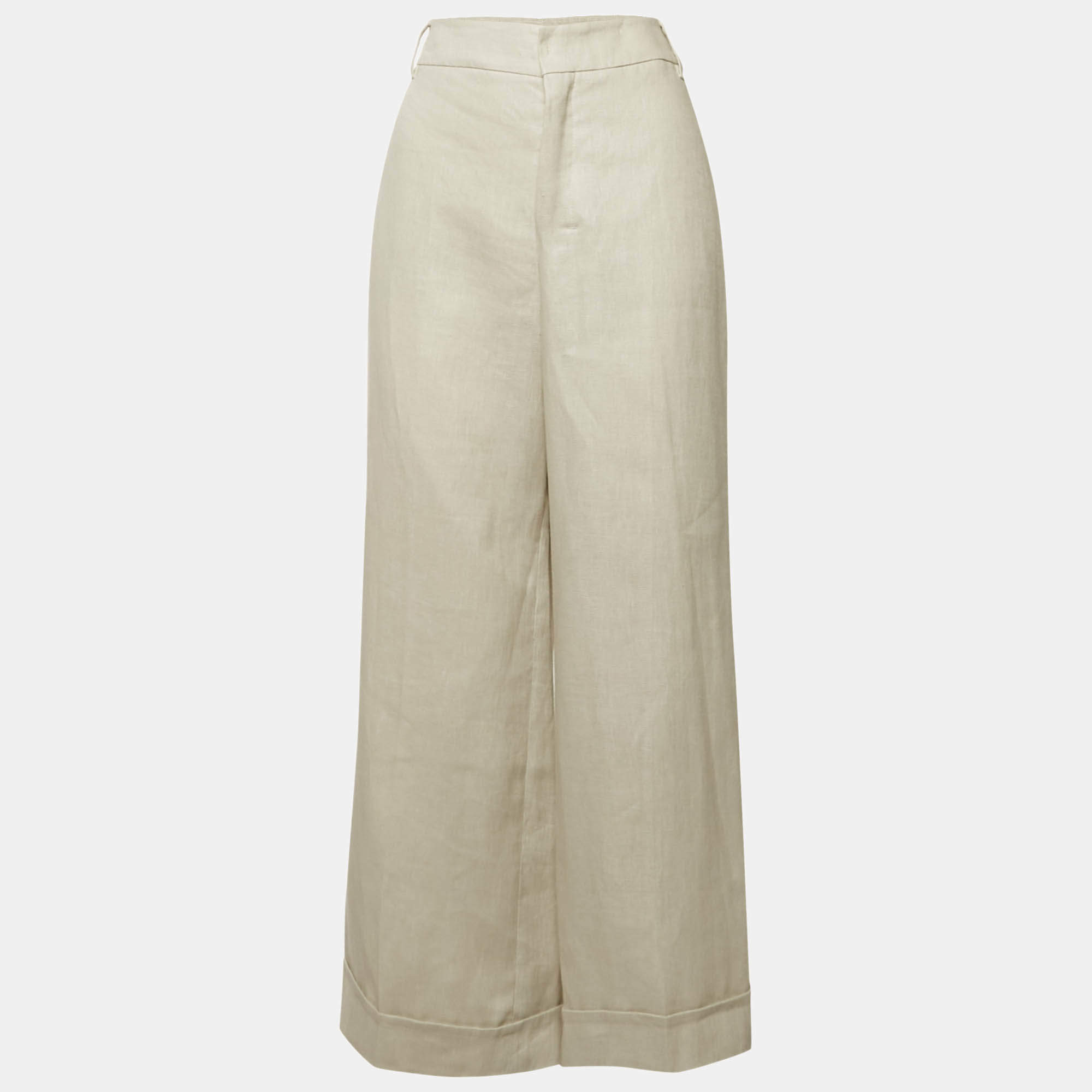 Pre Owned S'Max Mara Beige Linen Wide-Leg Trousers L