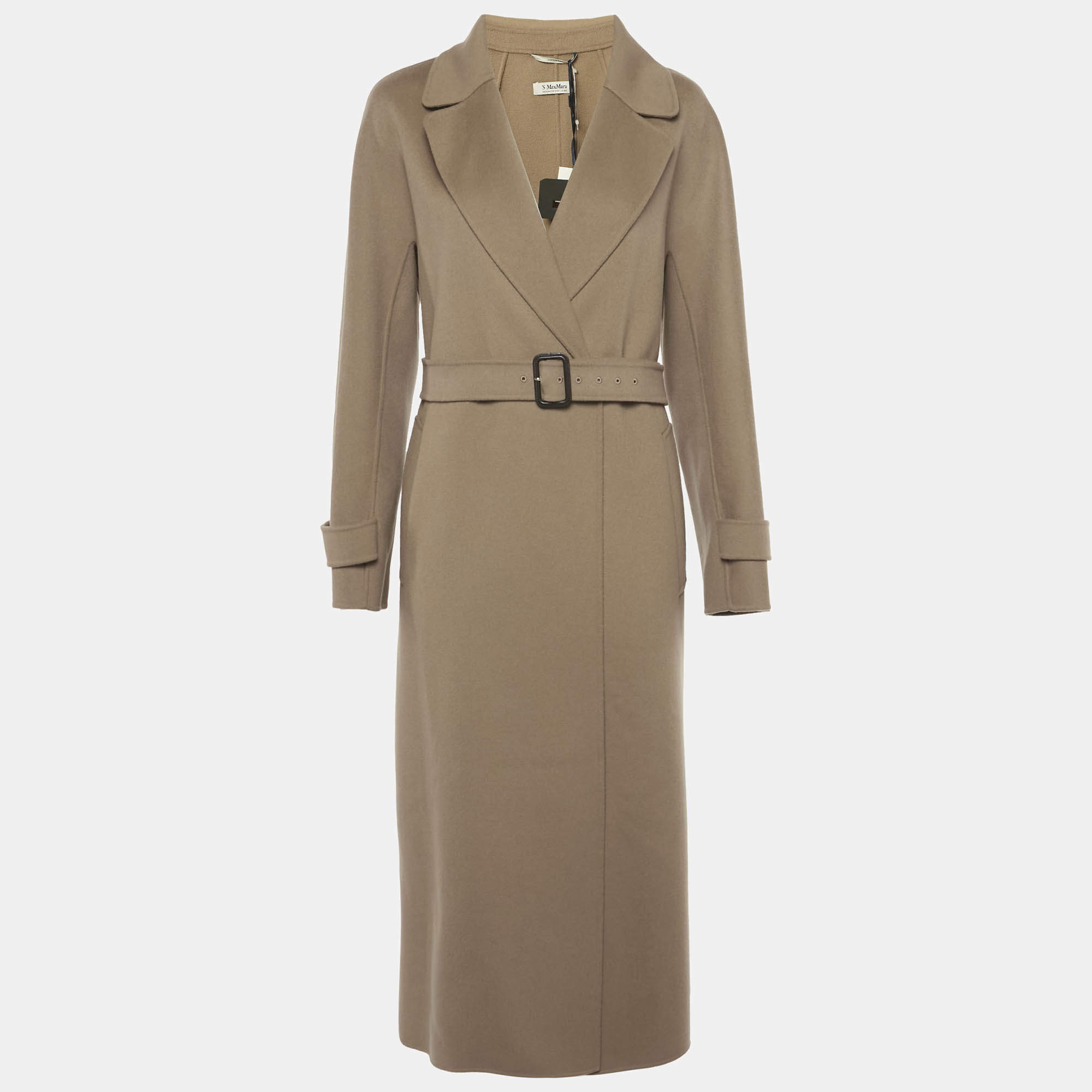 Pre Owned S'Max Mara Camel Brown Wool Double Breasted Trench Coat L