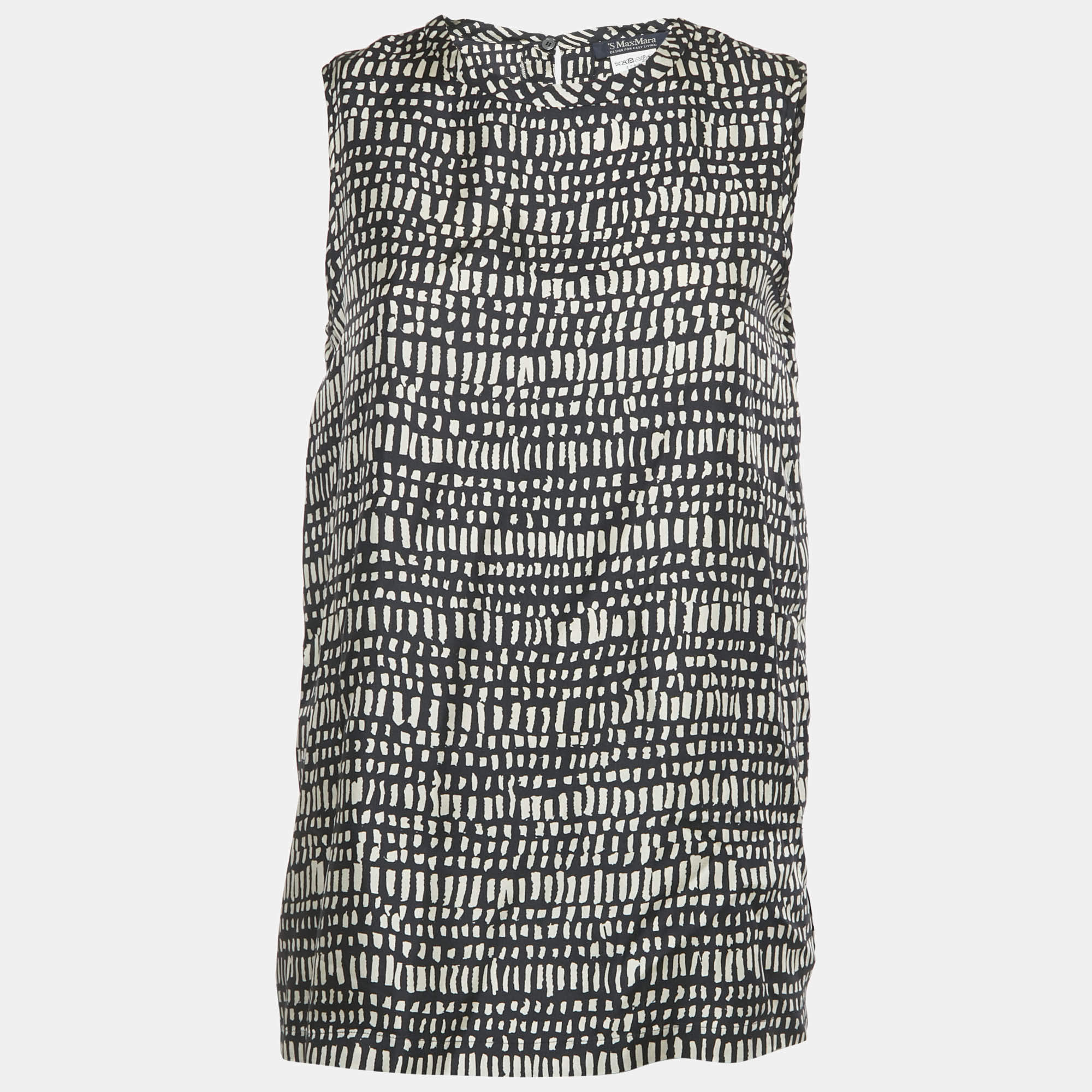 Pre Owned S'Max Mara Monochrome Printed Silk Top S