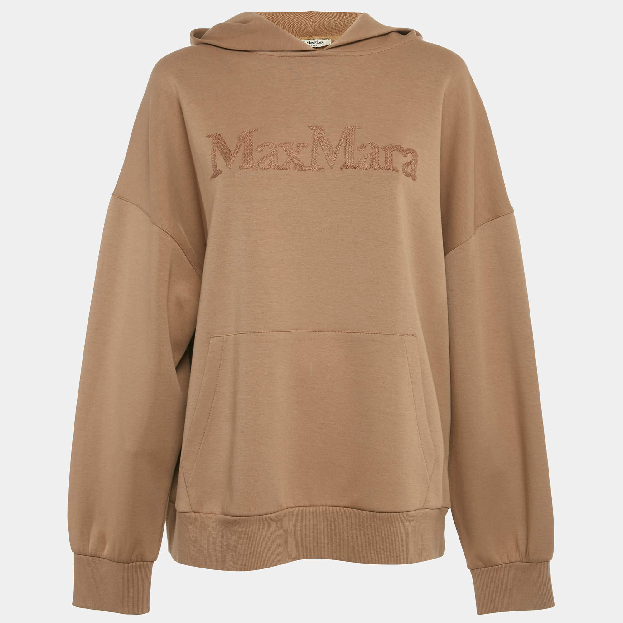 Pre Owned S'Max Mara Brown Logo Embroidery Cotton Hooded Sweatshirt XL 