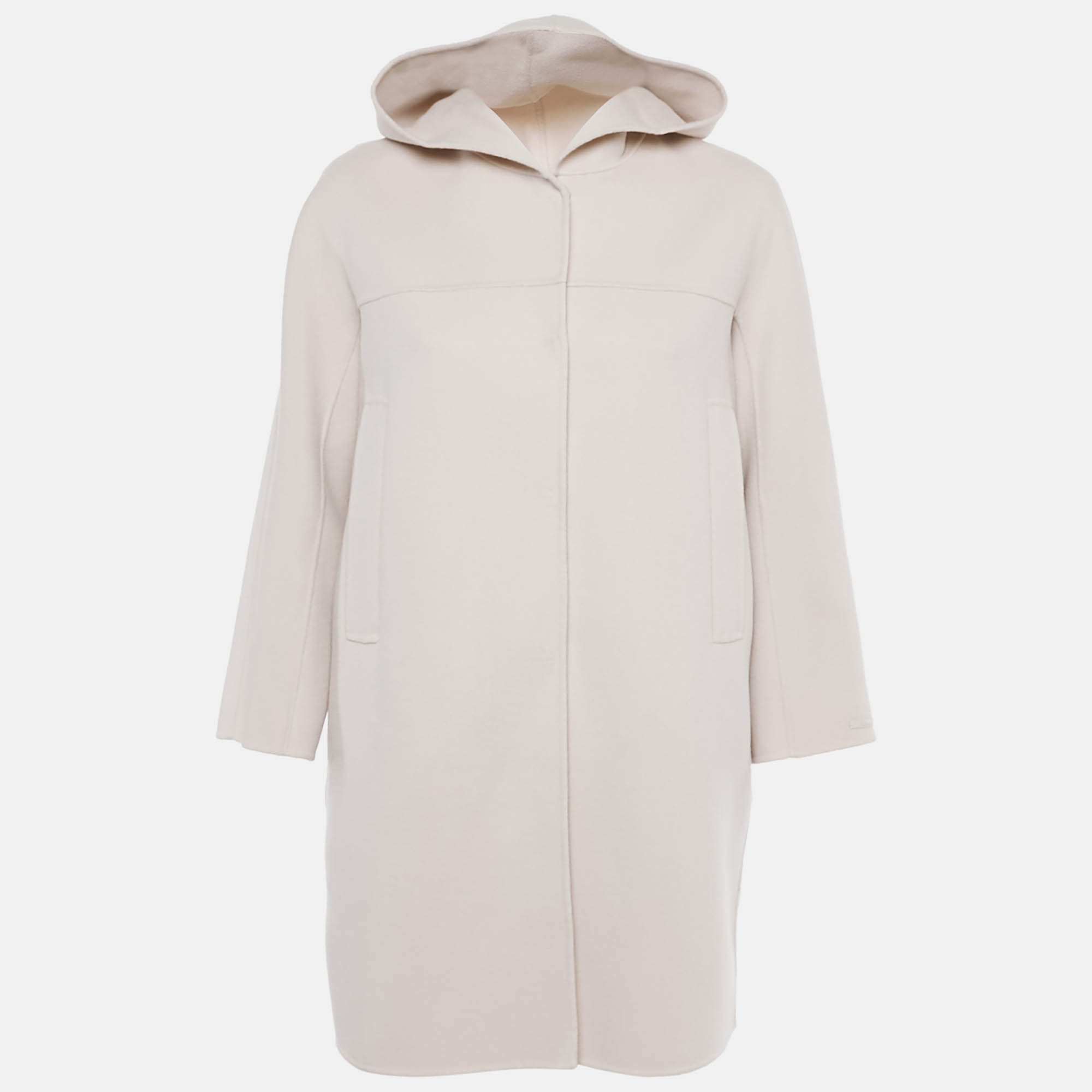 Pre Owned S'Max Mara Light Beige Wool Hooded Long Coat M