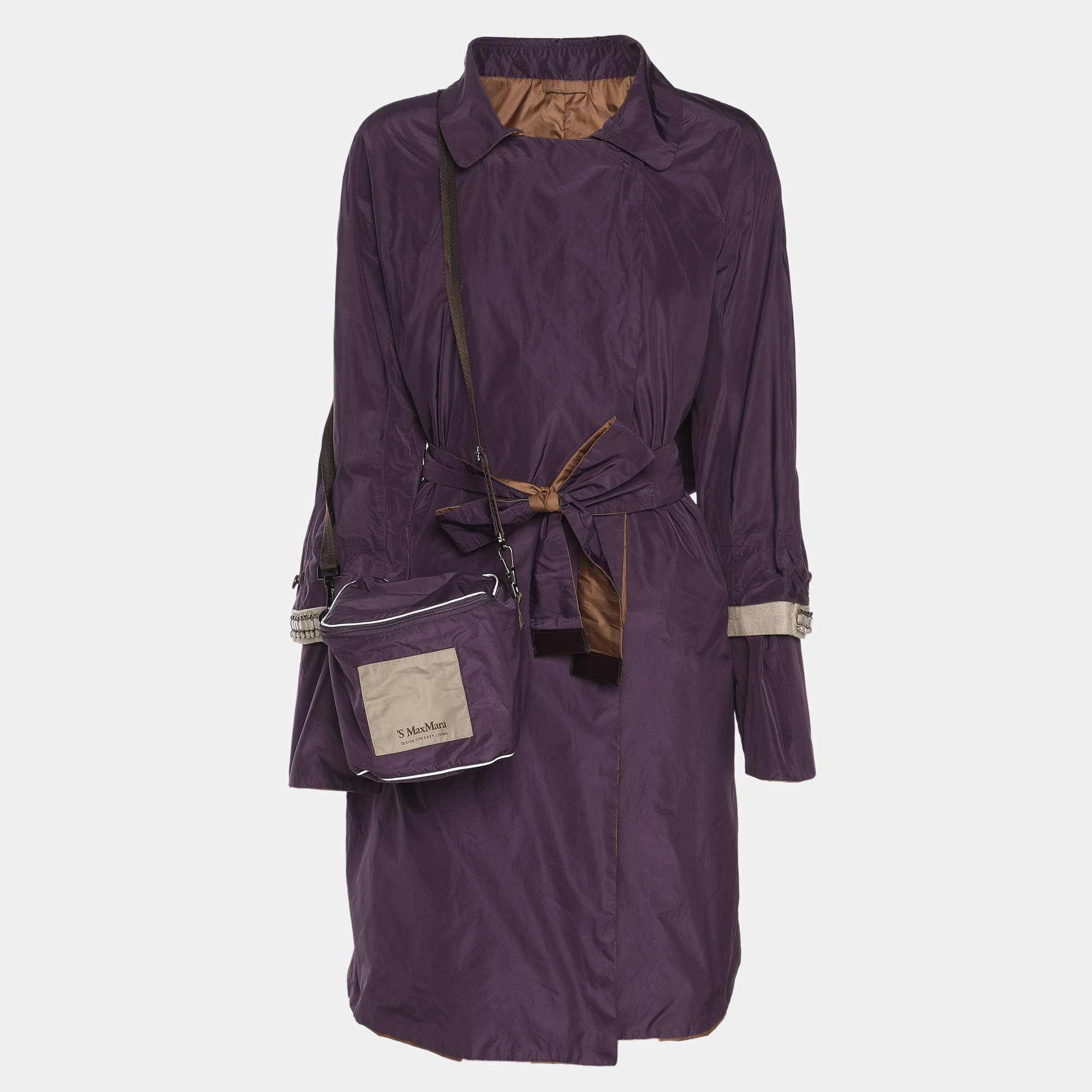 Pre Owned S'Max Mara Purple Nylon Belted Trench Coat M